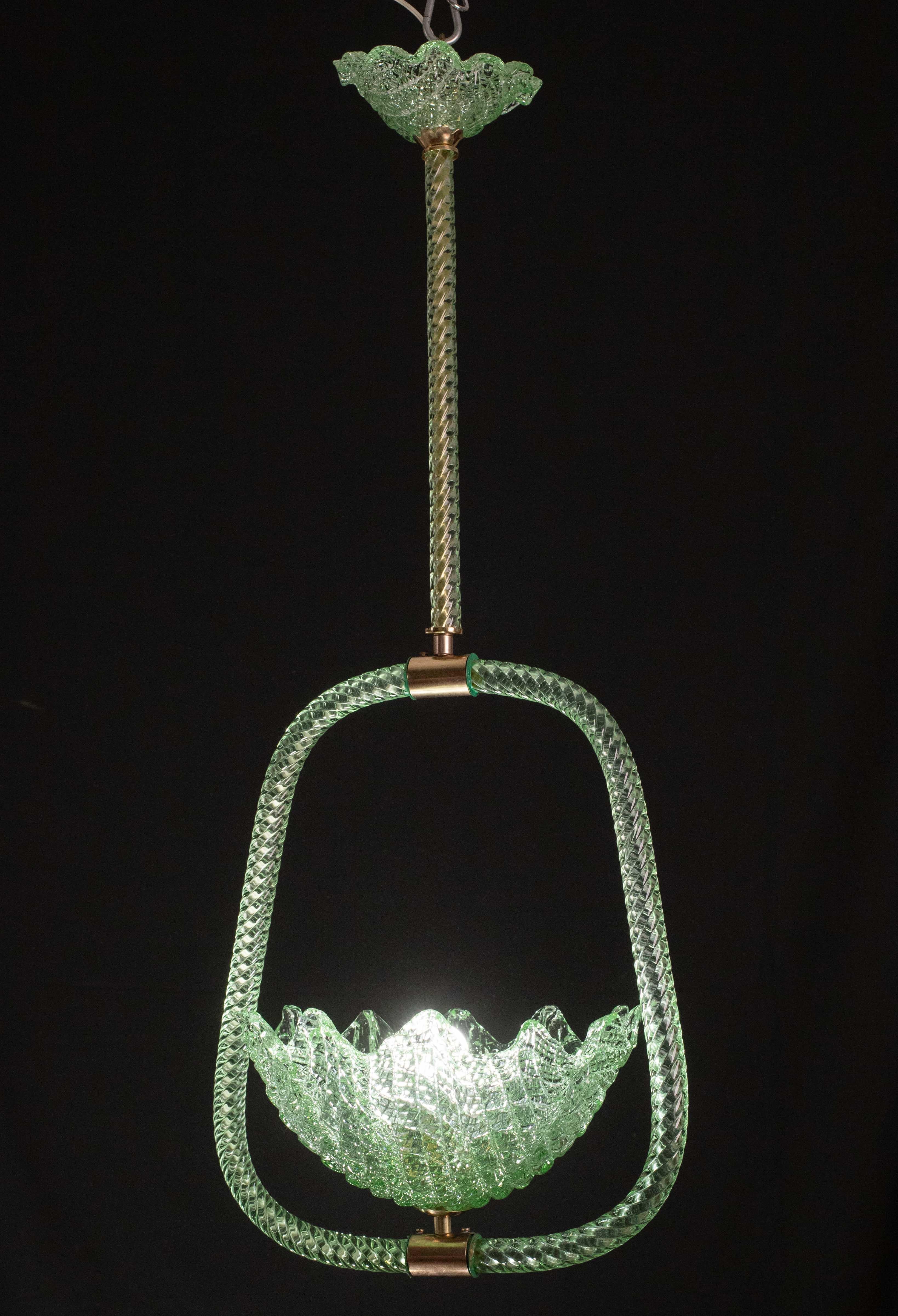 Very Rare Green Art Deco Barovier e Toso Chandelier, 1940 For Sale 4