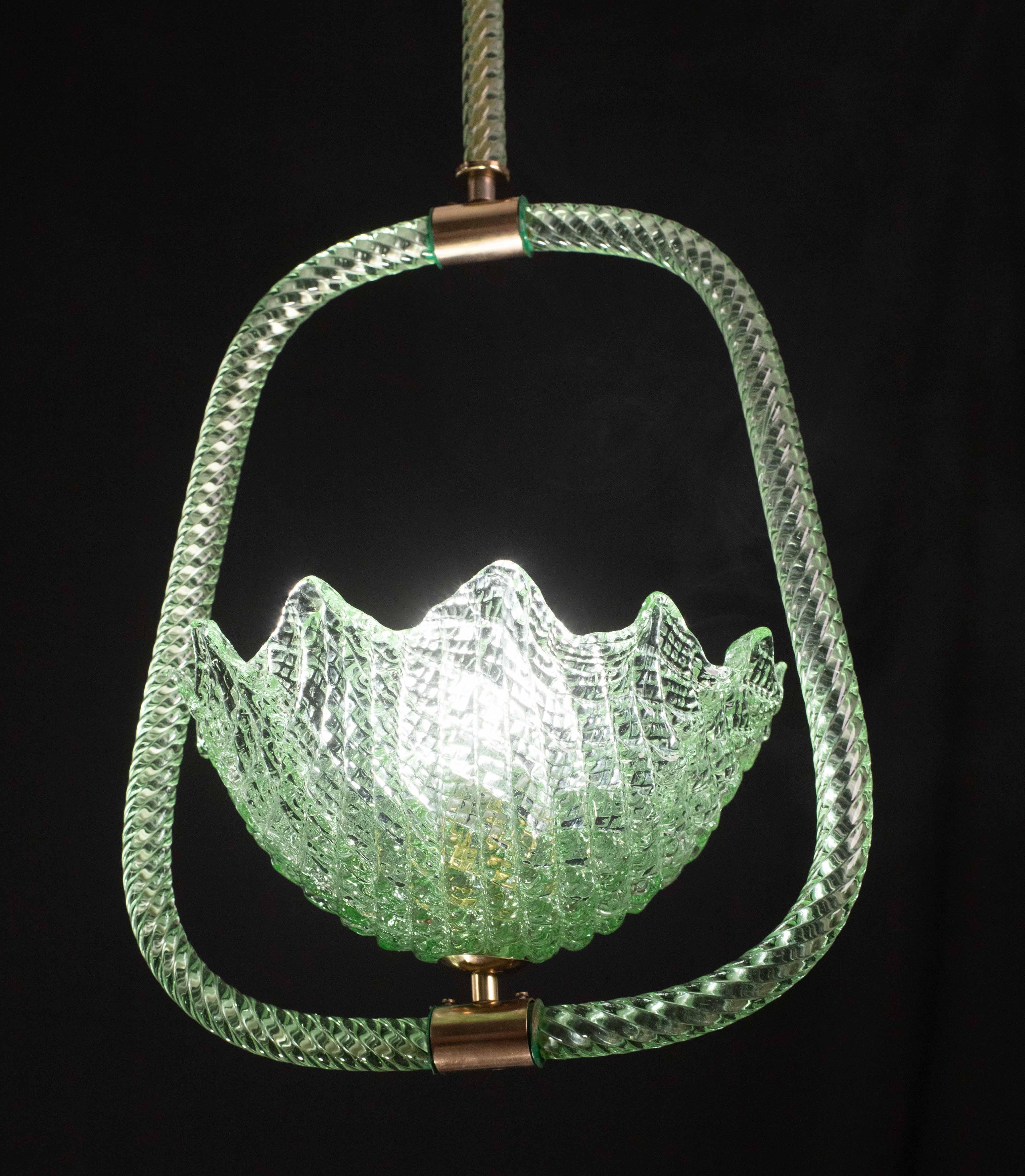 Very Rare Green Art Deco Barovier e Toso Chandelier, 1940 For Sale 6