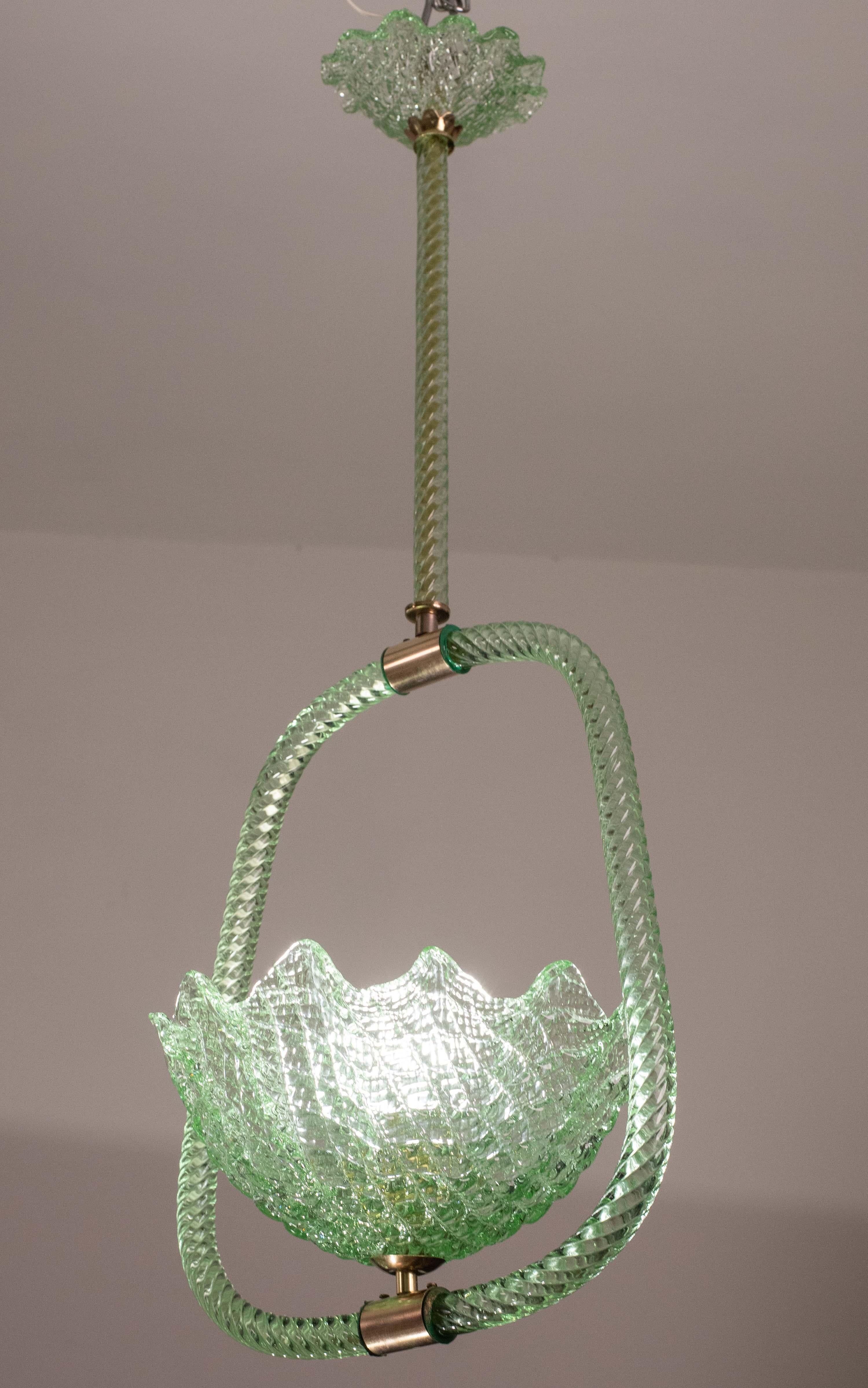 Very Rare Green Art Deco Barovier e Toso Chandelier, 1940 In Good Condition For Sale In Roma, IT