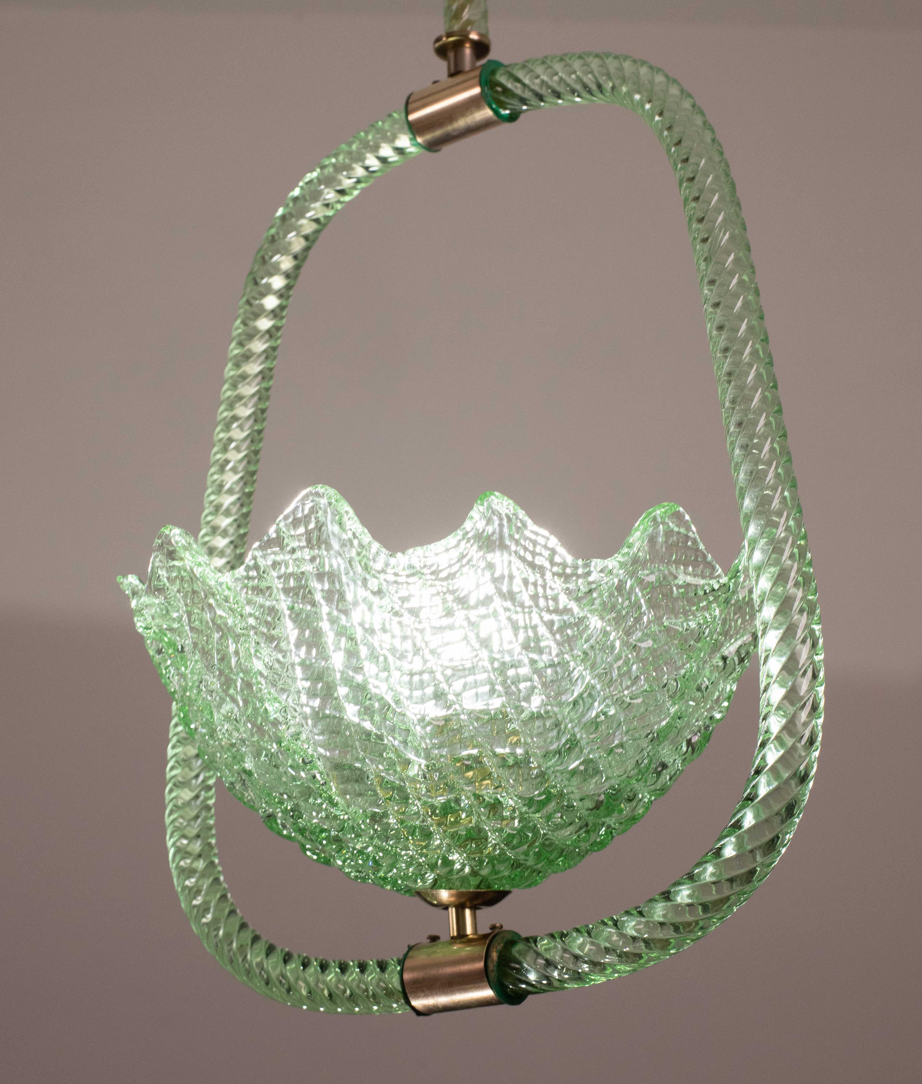Mid-20th Century Very Rare Green Art Deco Barovier e Toso Chandelier, 1940 For Sale