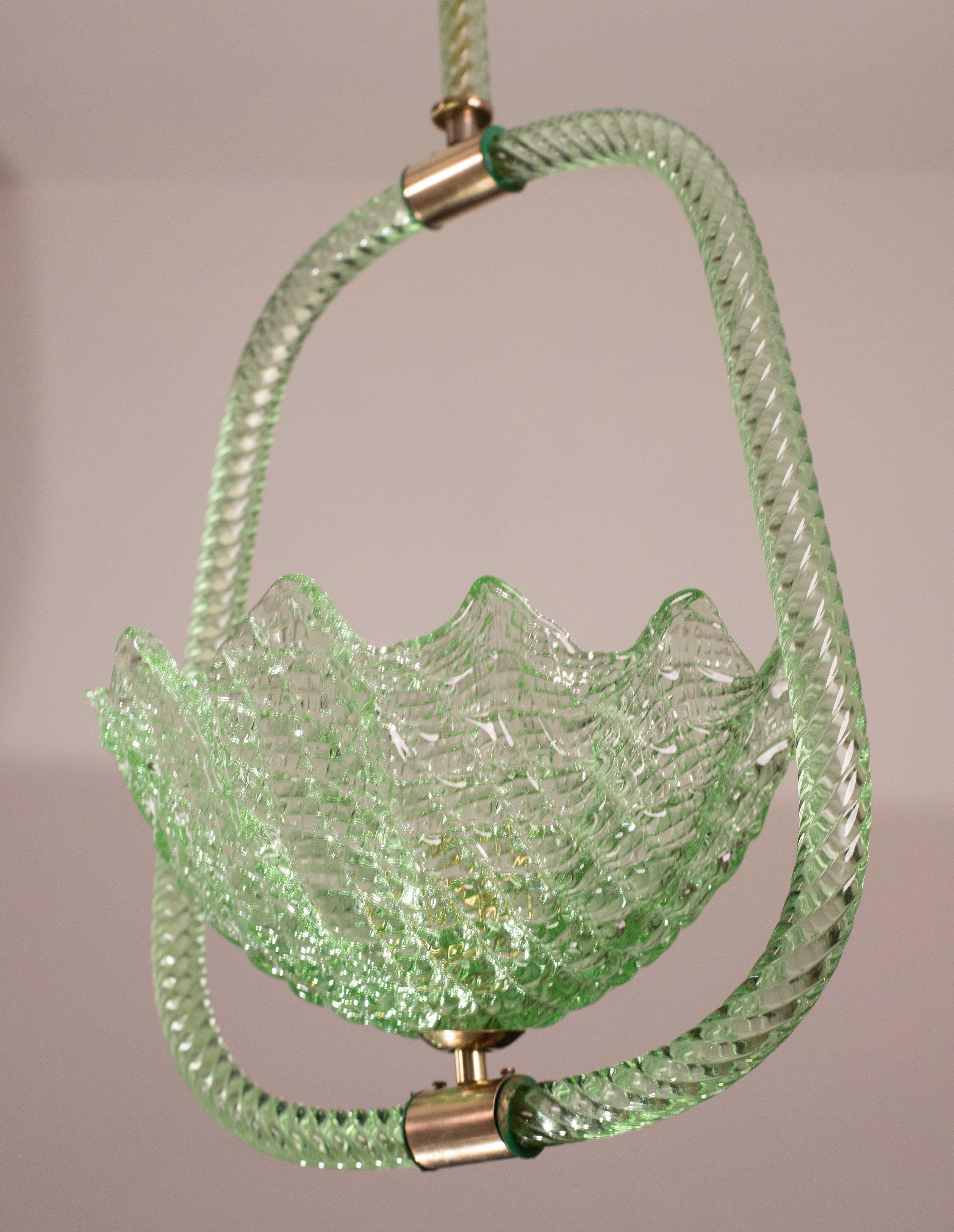 Murano Glass Very Rare Green Art Deco Barovier e Toso Chandelier, 1940 For Sale