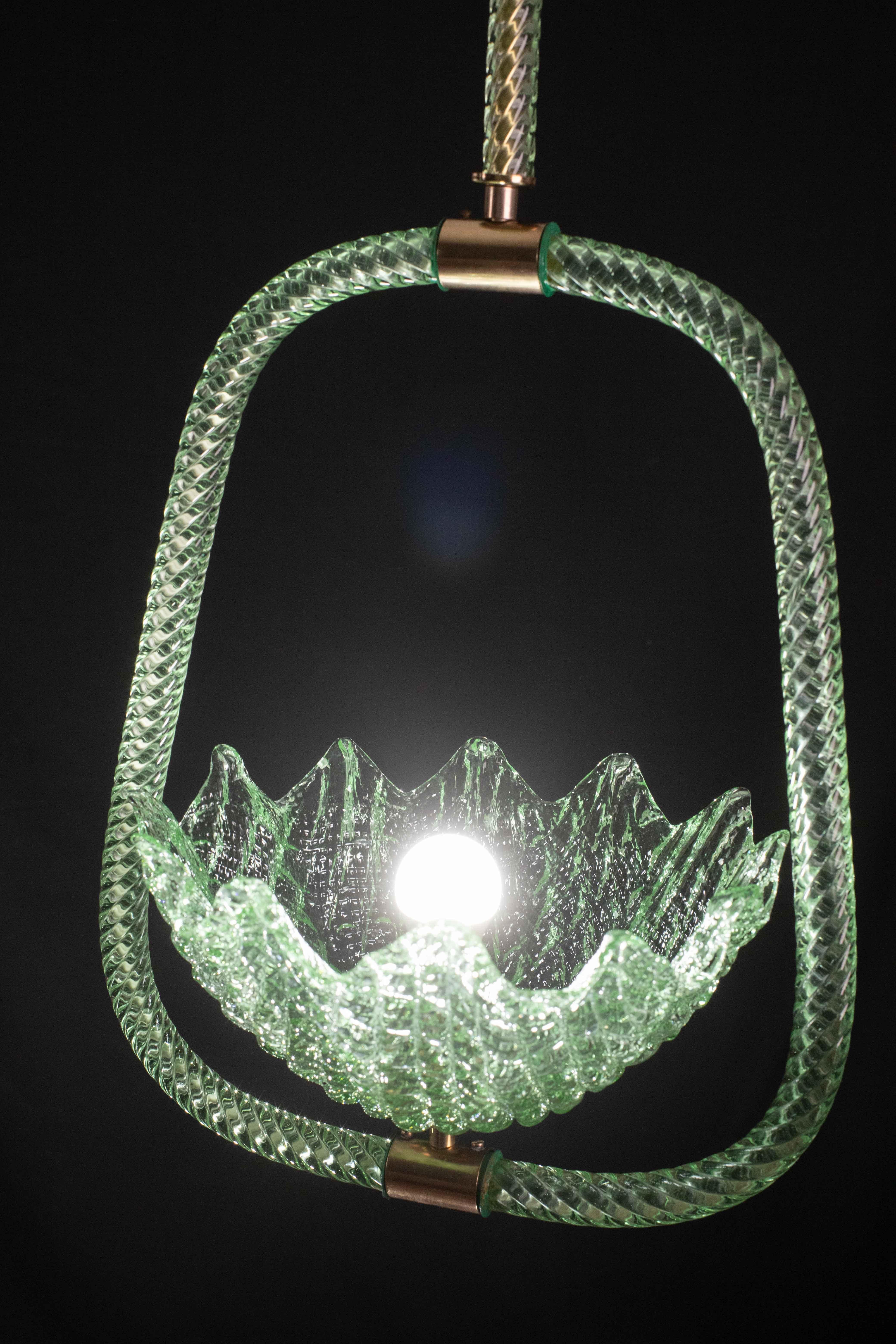 Very Rare Green Art Deco Barovier e Toso Chandelier, 1940 For Sale 3