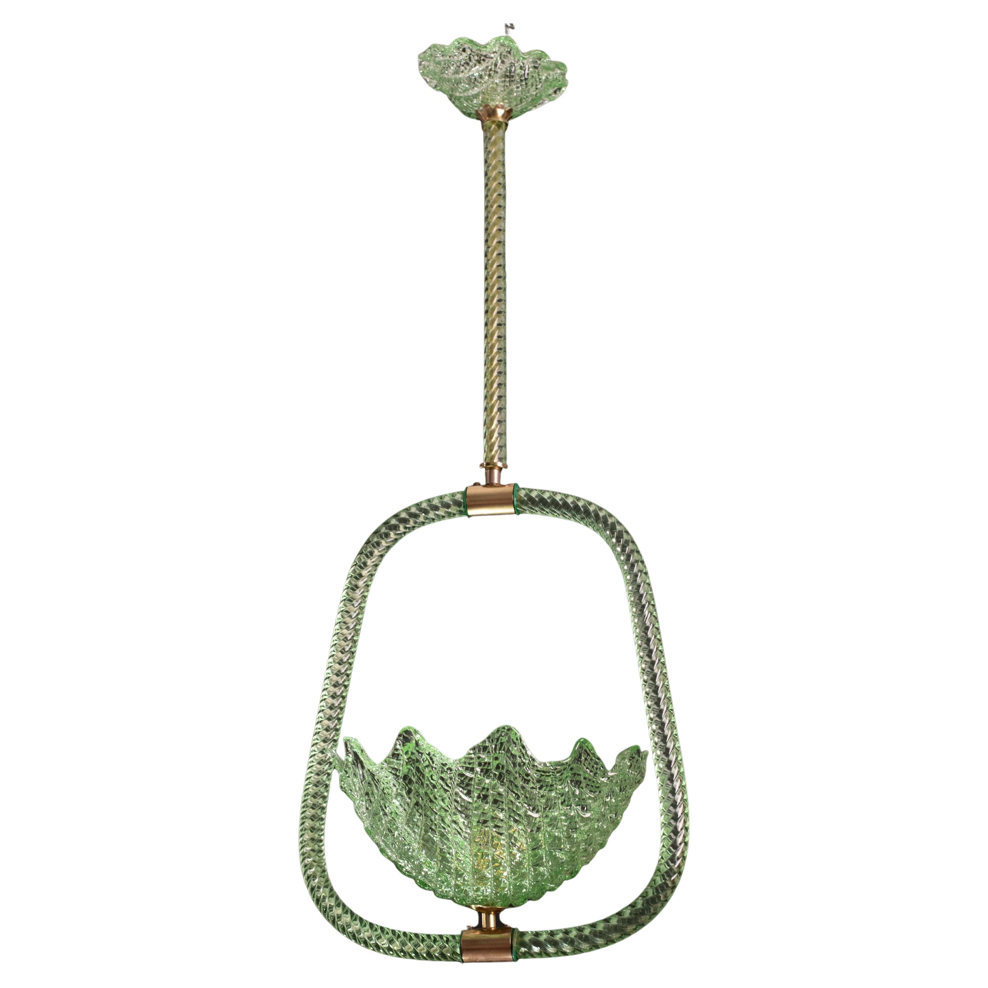 Very Rare Green Art Deco Barovier e Toso Chandelier, 1940 For Sale
