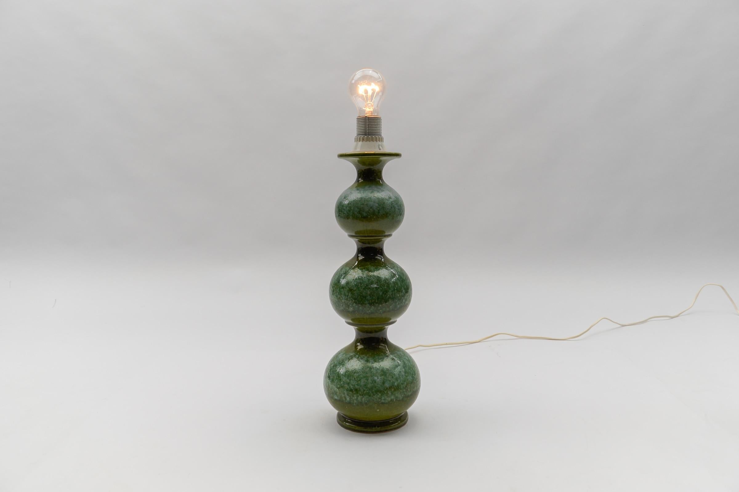 Mid-20th Century Very Rare Green Ceramic Table Lamp Base from Kaiser Leuchten, Germany 1960s For Sale