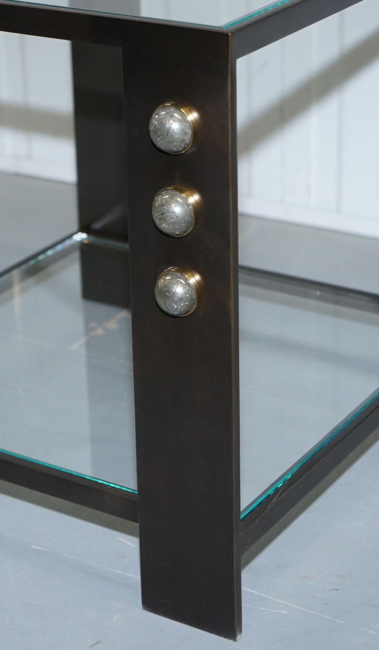 Hand-Crafted Very Rare Griffith Side Table by Kelly Wearstler Bronze and Moon Pyrite Stones