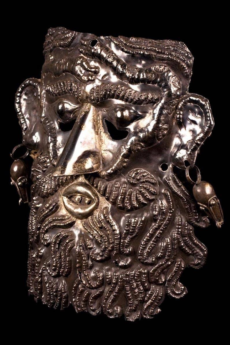 19th Century Very Rare Guerrero Silver Dance Mask, 19th-20th Century, Mexico