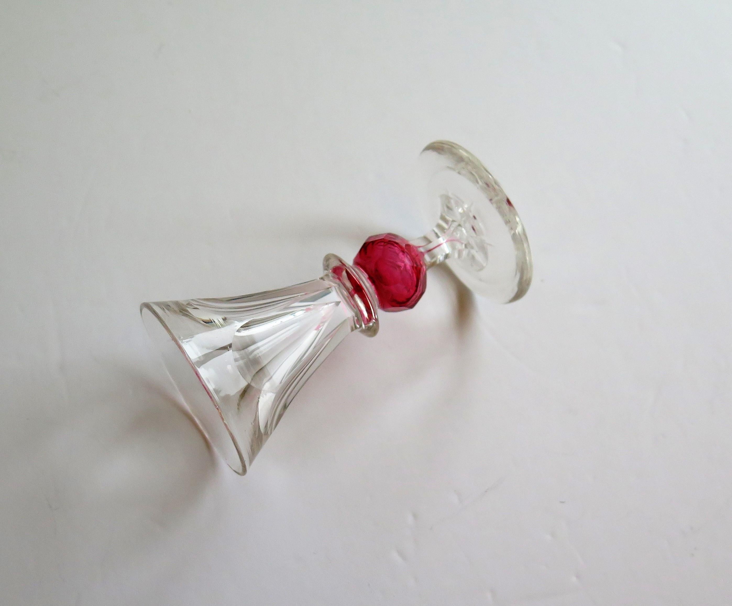 Rare Hand Blown Drinking Glass with Cranberry Colored Knop, English Mid-19th C For Sale 1