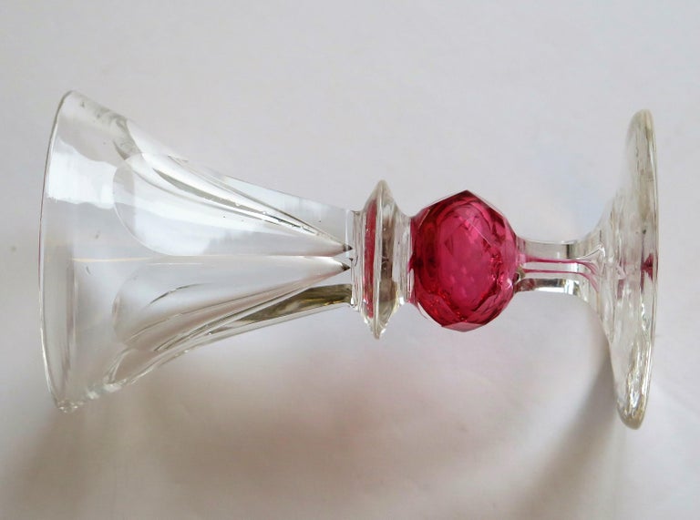 Rare Hand Blown Drinking Glass with Cranberry Colored Knop, English Mid-19th C For Sale 4
