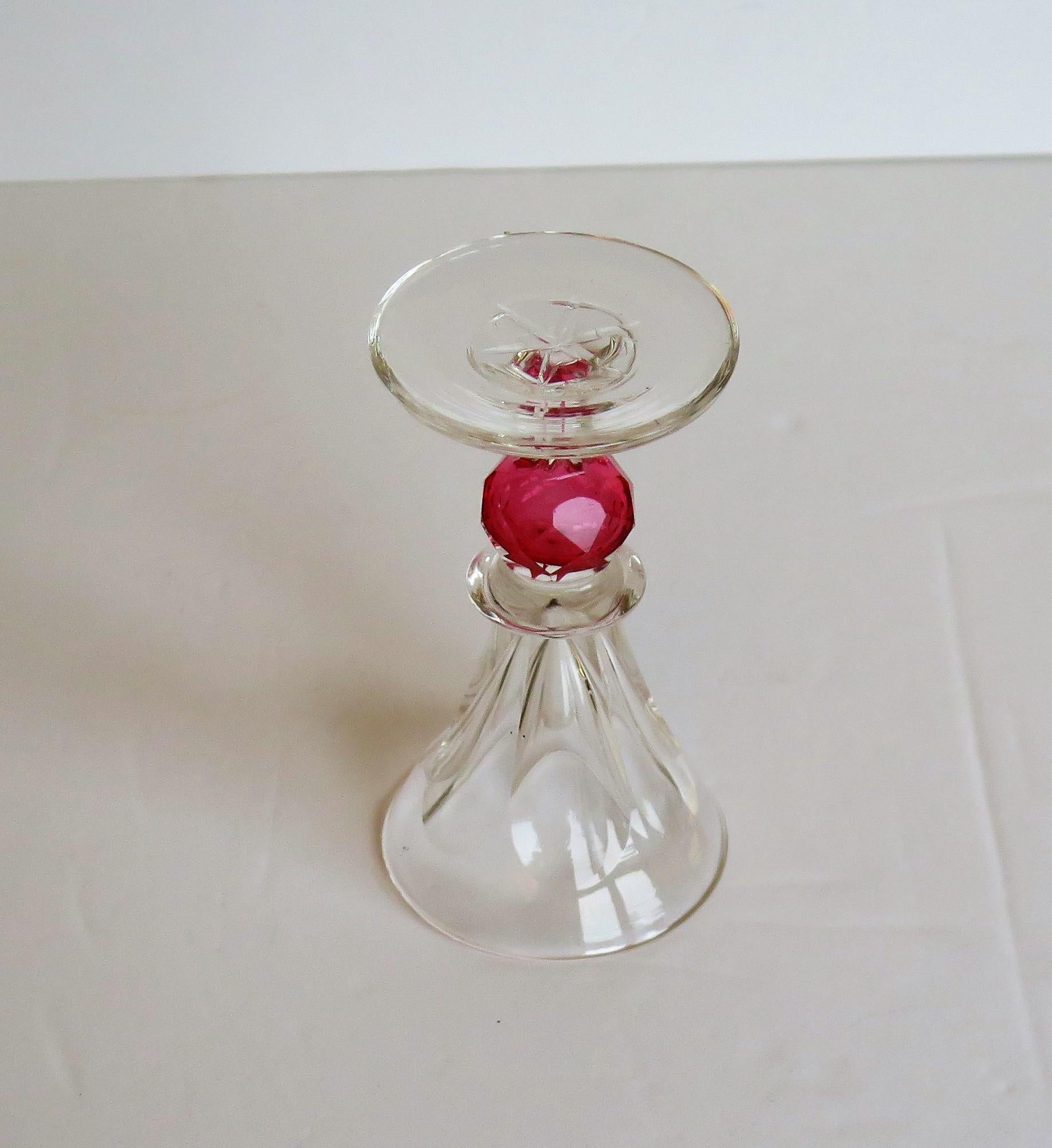 Rare Hand Blown Drinking Glass with Cranberry Colored Knop, English Mid-19th C For Sale 5