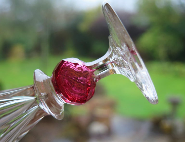 Rare Hand Blown Drinking Glass with Cranberry Colored Knop, English Mid-19th C For Sale 6