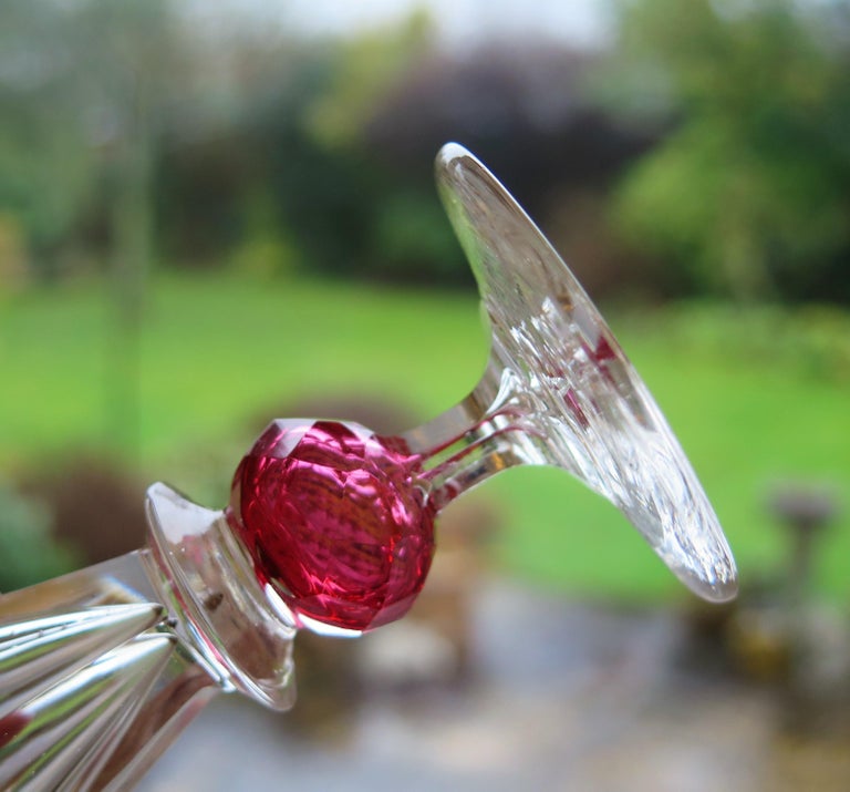 Rare Hand Blown Drinking Glass with Cranberry Colored Knop, English Mid-19th C For Sale 7