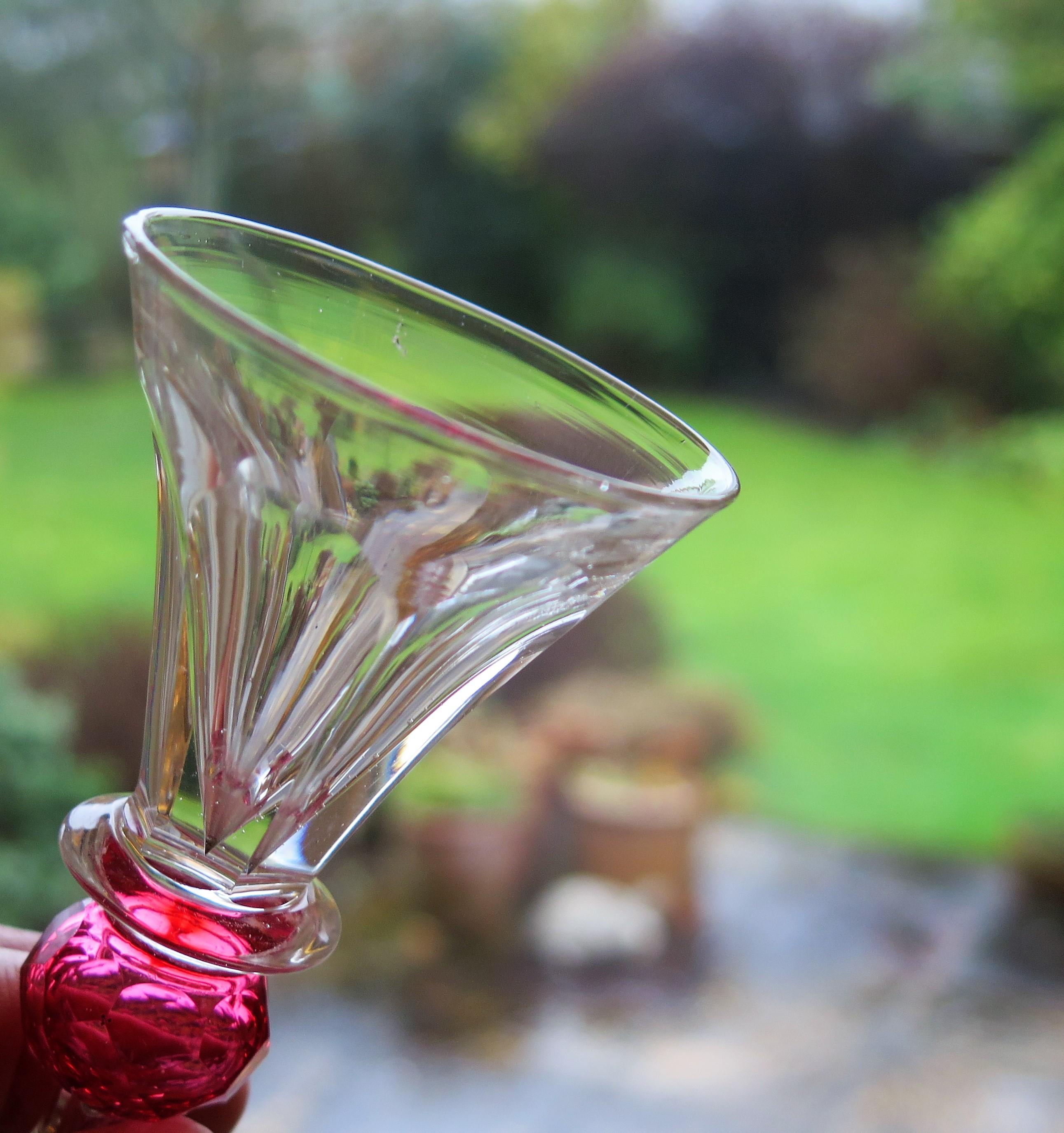 Rare Hand Blown Drinking Glass with Cranberry Colored Knop, English Mid-19th C For Sale 8