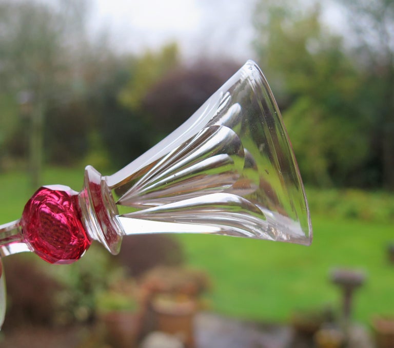 Rare Hand Blown Drinking Glass with Cranberry Colored Knop, English Mid-19th C For Sale 9
