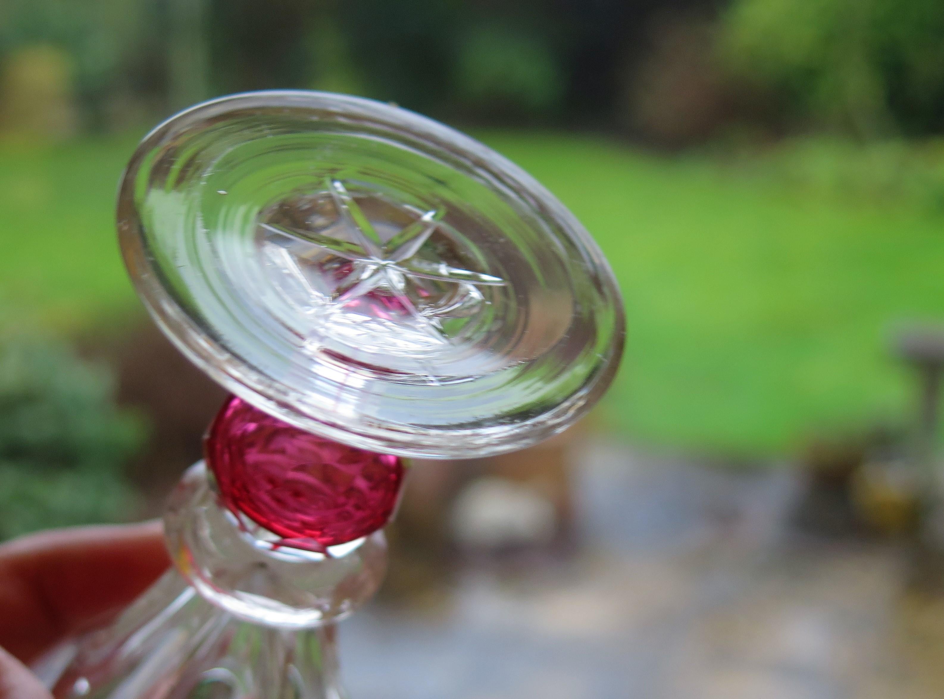 Rare Hand Blown Drinking Glass with Cranberry Colored Knop, English Mid-19th C For Sale 10