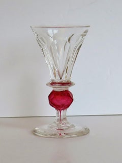 Rare Hand Blown Drinking Glass with Cranberry Colored Knop, English Mid-19th C