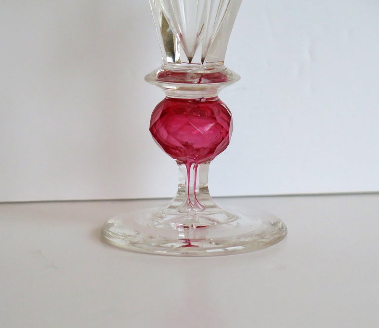 Blown Glass Rare Hand Blown Drinking Glass with Cranberry Colored Knop, English Mid-19th C For Sale