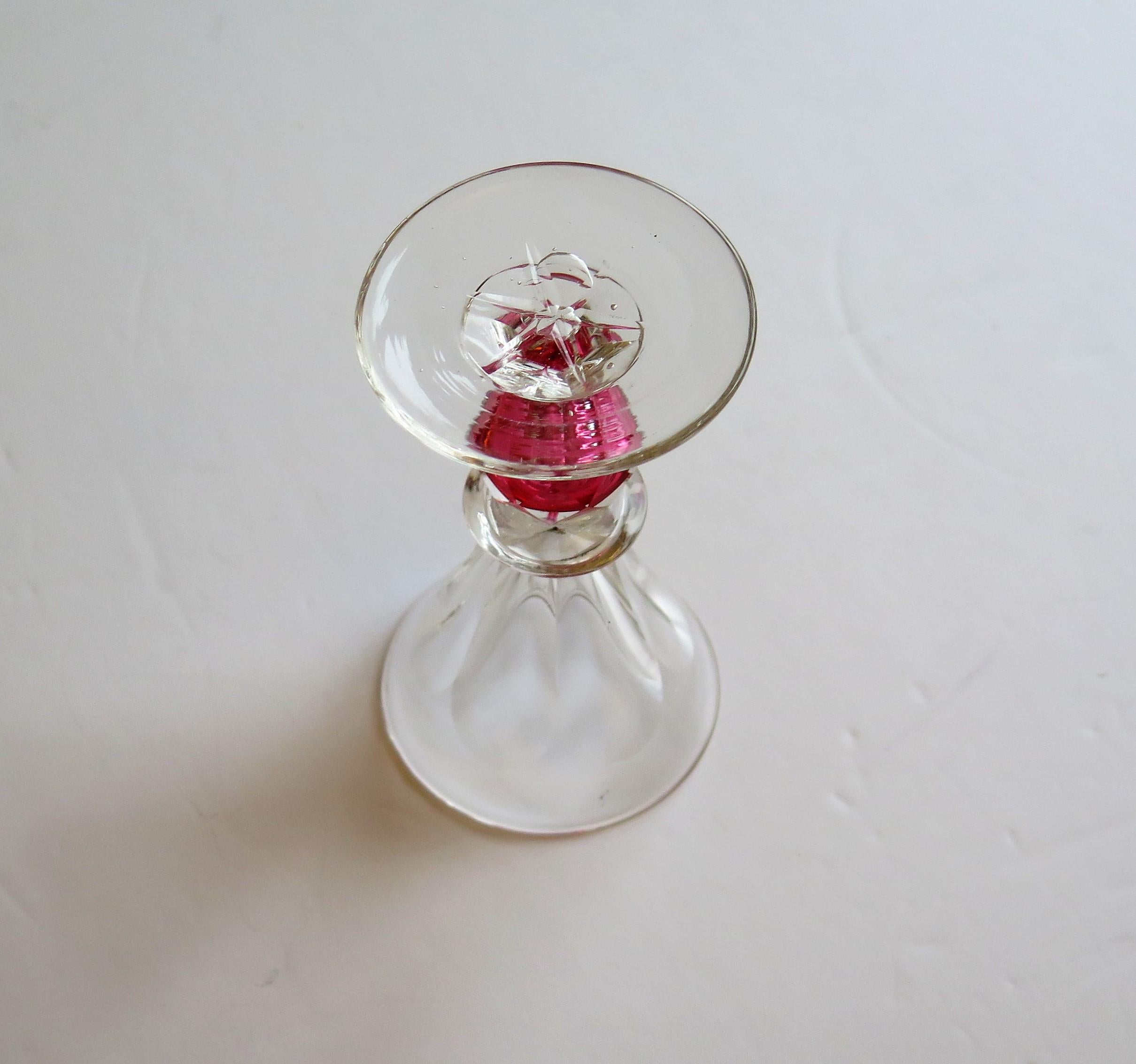 Rare Hand Blown Drinking Glass with Cranberry Colored Knop, English Mid-19th C For Sale 2