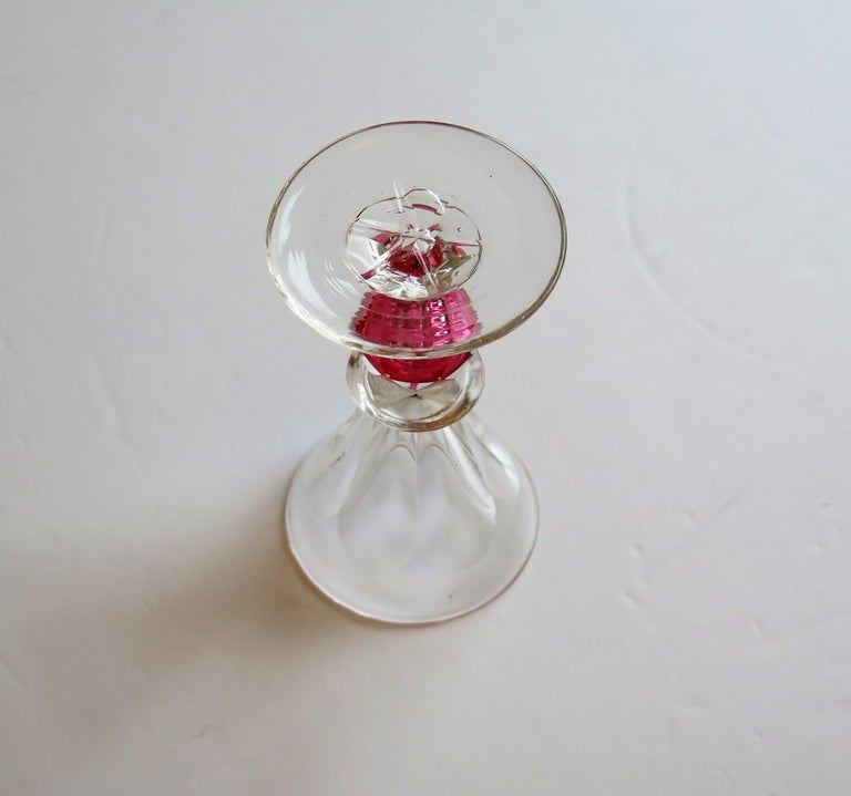 Rare Hand Blown Drinking Glass with Cranberry Colored Knop, English Mid-19th C For Sale 2