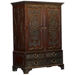 Antique Very Rare Hand Carved Edward & Roberts circa 1880 Armoire Wardrobe with Drawers