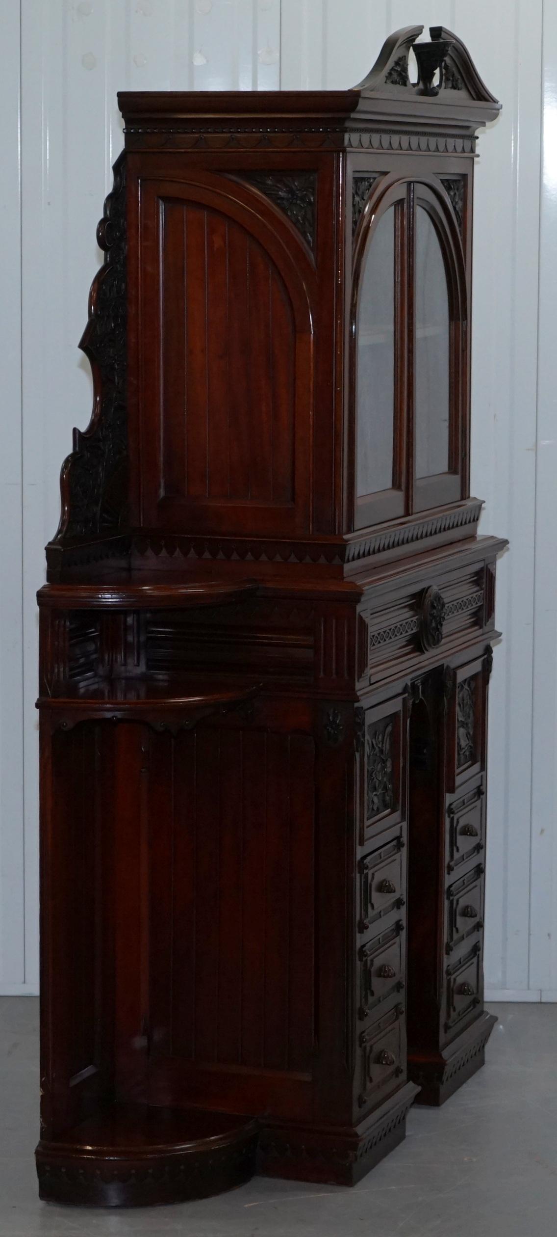 Very Rare Hand Carved Walnut Victorian Cabinet with Drawers Cupboards For Sale 3