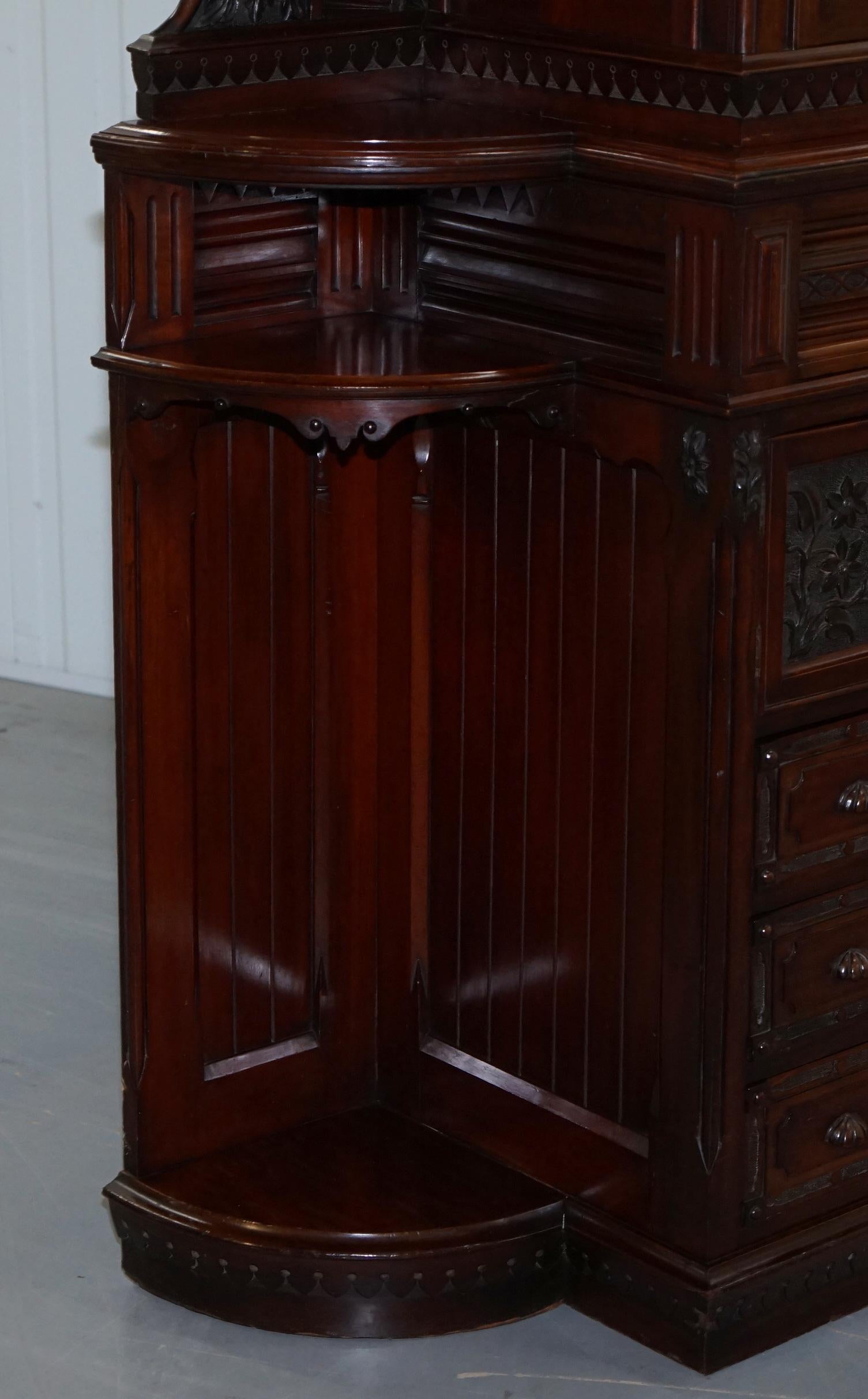 Very Rare Hand Carved Walnut Victorian Cabinet with Drawers Cupboards For Sale 5