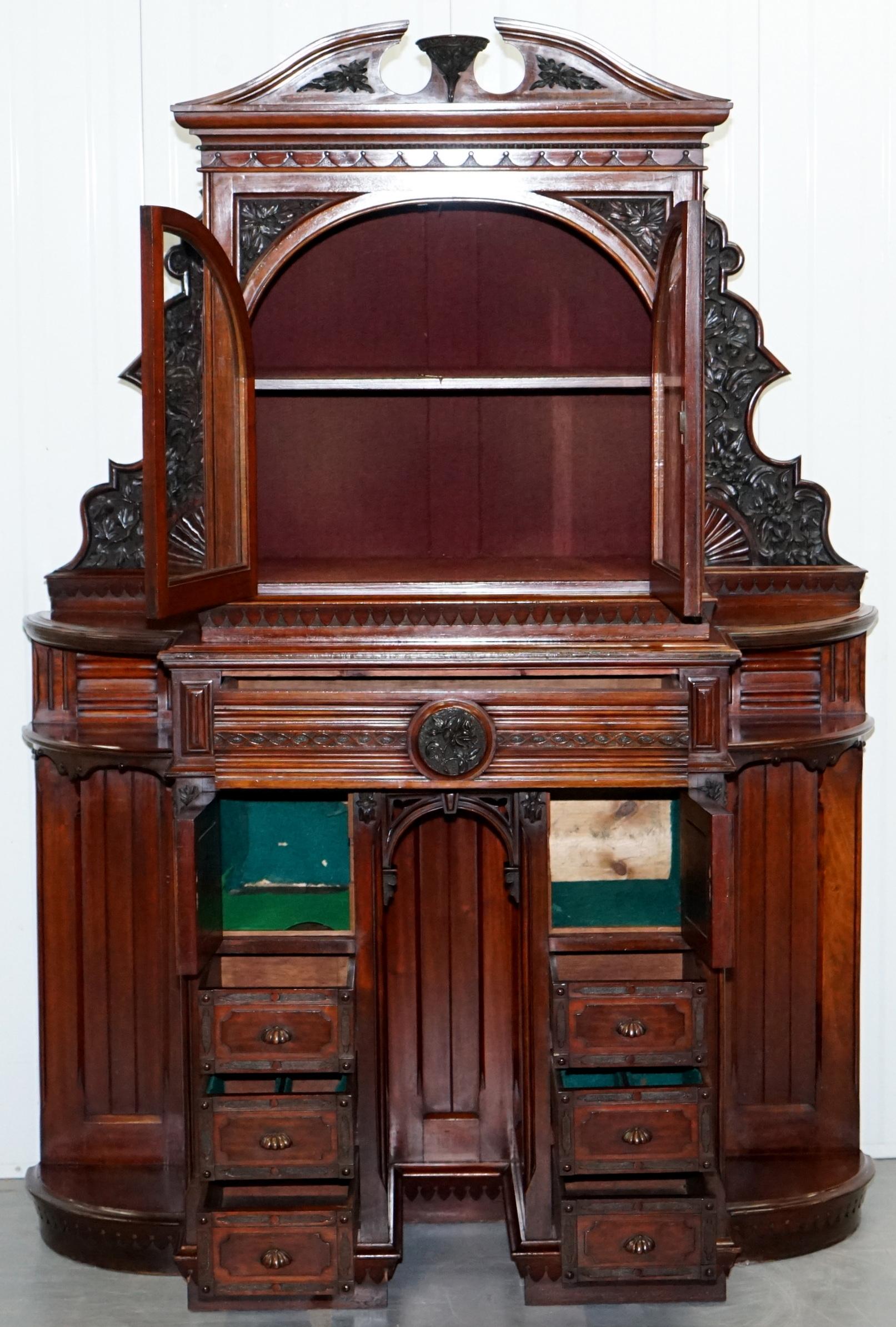 Very Rare Hand Carved Walnut Victorian Cabinet with Drawers Cupboards For Sale 7