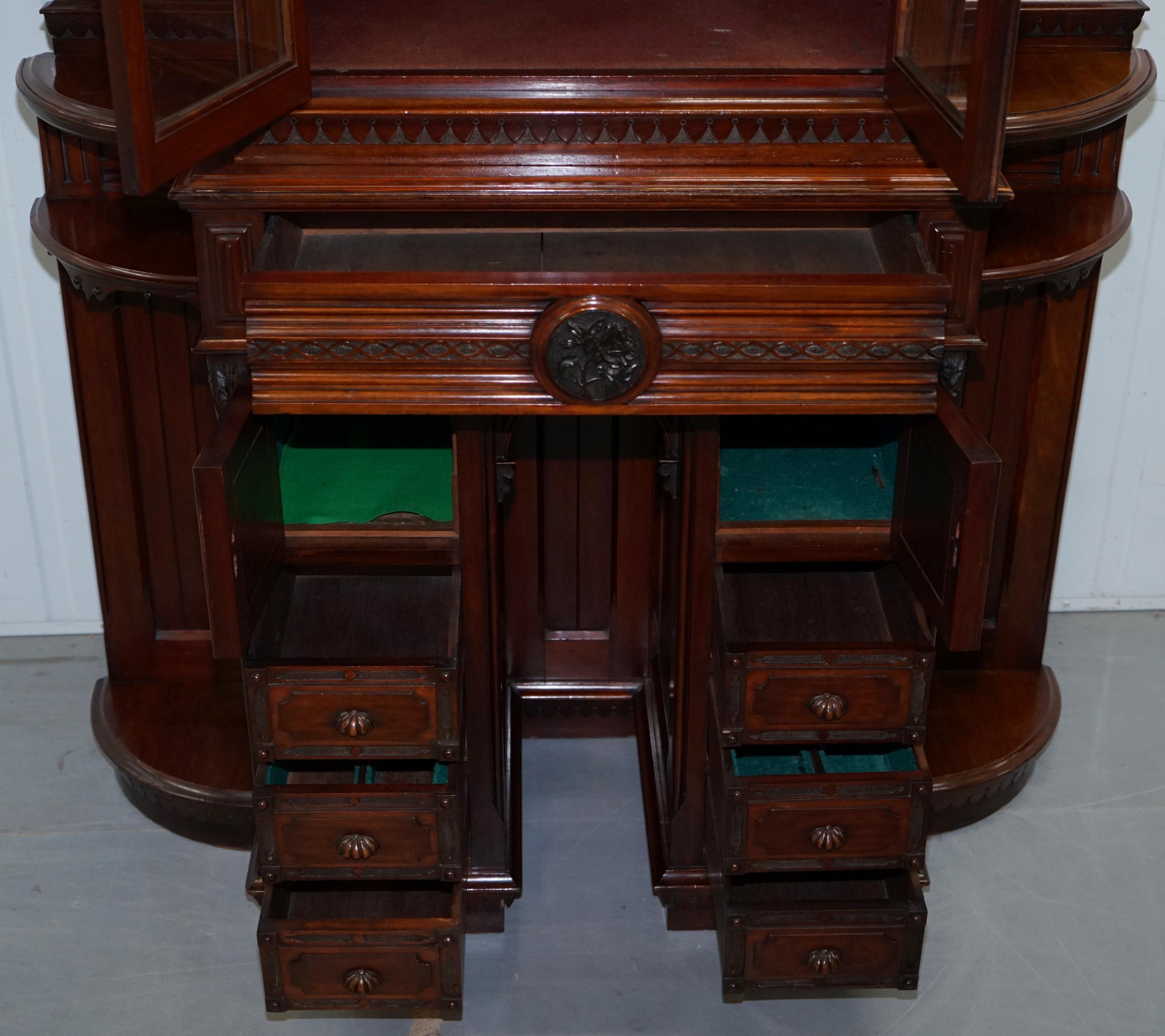 Very Rare Hand Carved Walnut Victorian Cabinet with Drawers Cupboards For Sale 10