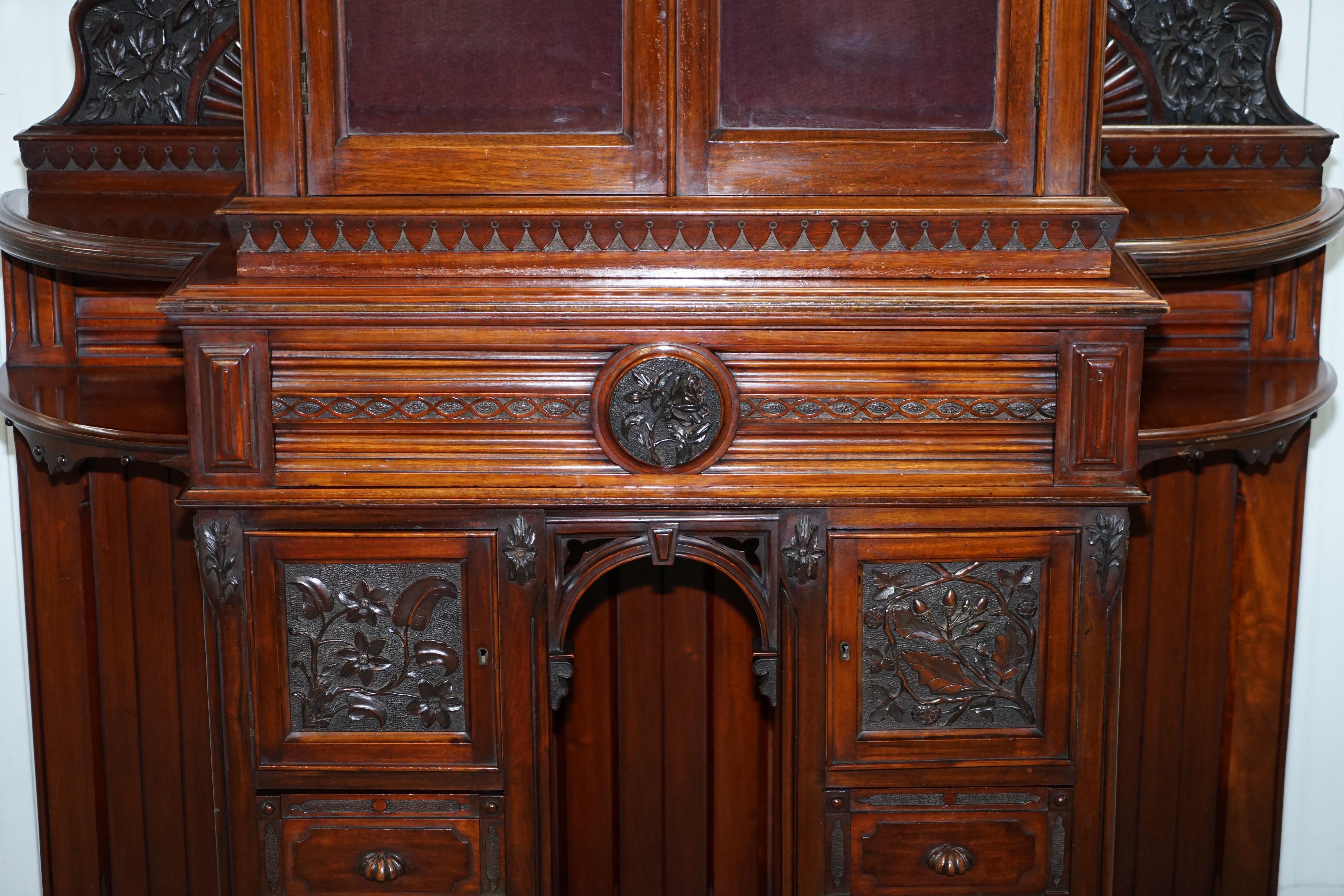 English Very Rare Hand Carved Walnut Victorian Cabinet with Drawers Cupboards For Sale