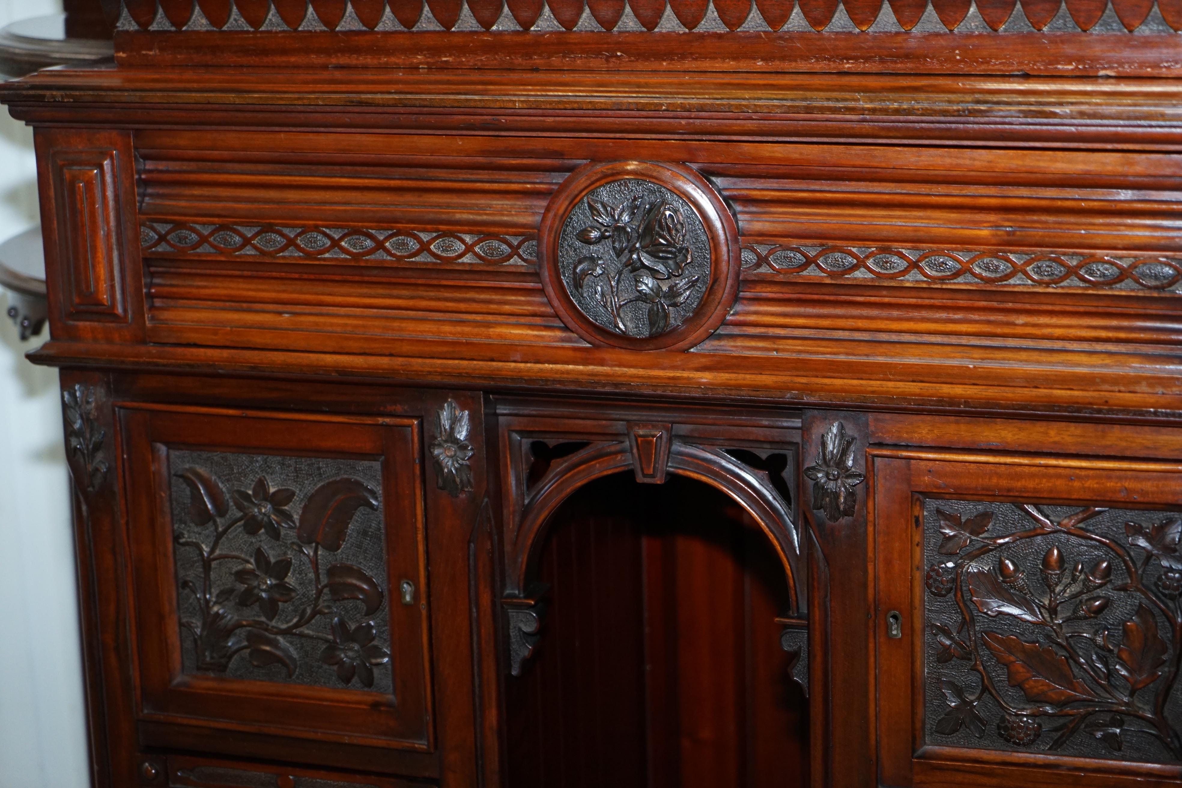 Hand-Crafted Very Rare Hand Carved Walnut Victorian Cabinet with Drawers Cupboards For Sale