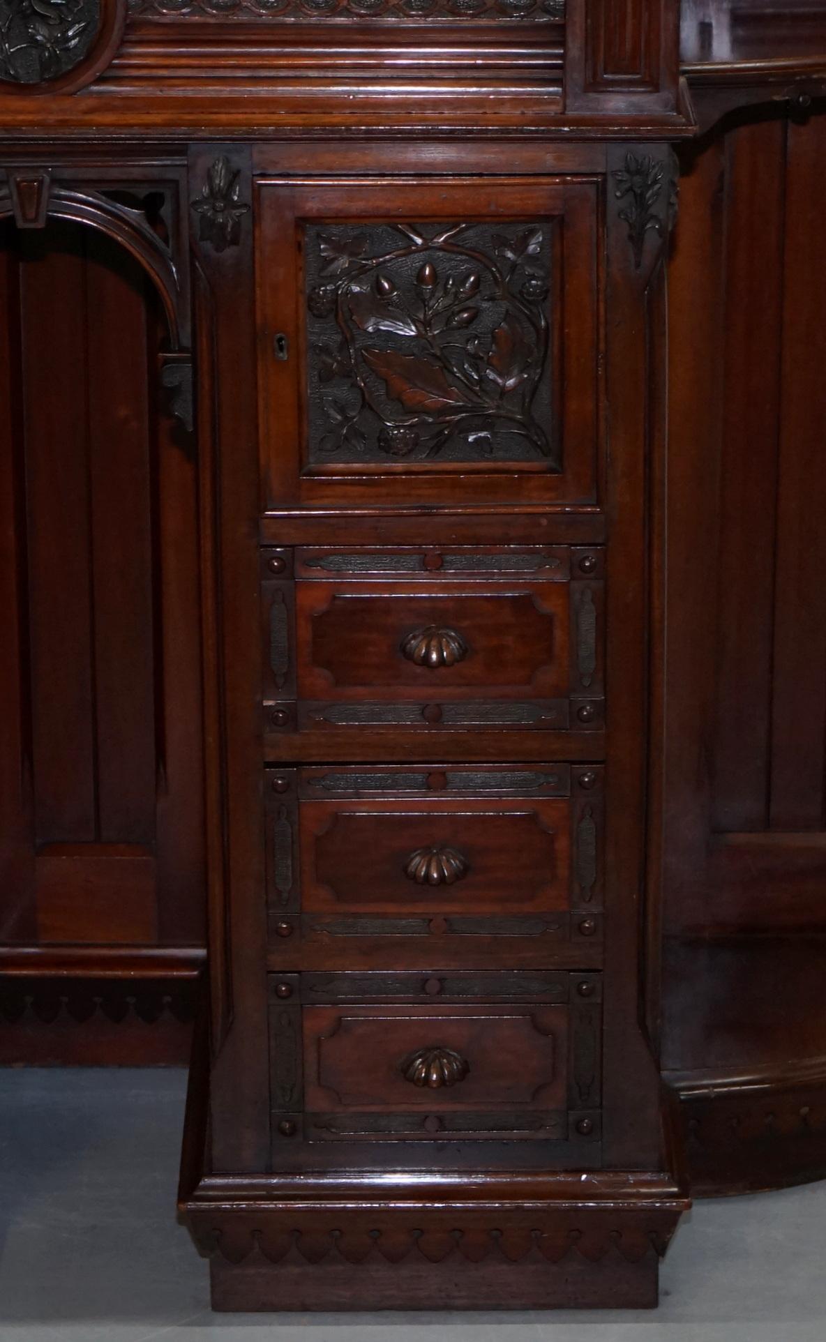 19th Century Very Rare Hand Carved Walnut Victorian Cabinet with Drawers Cupboards For Sale