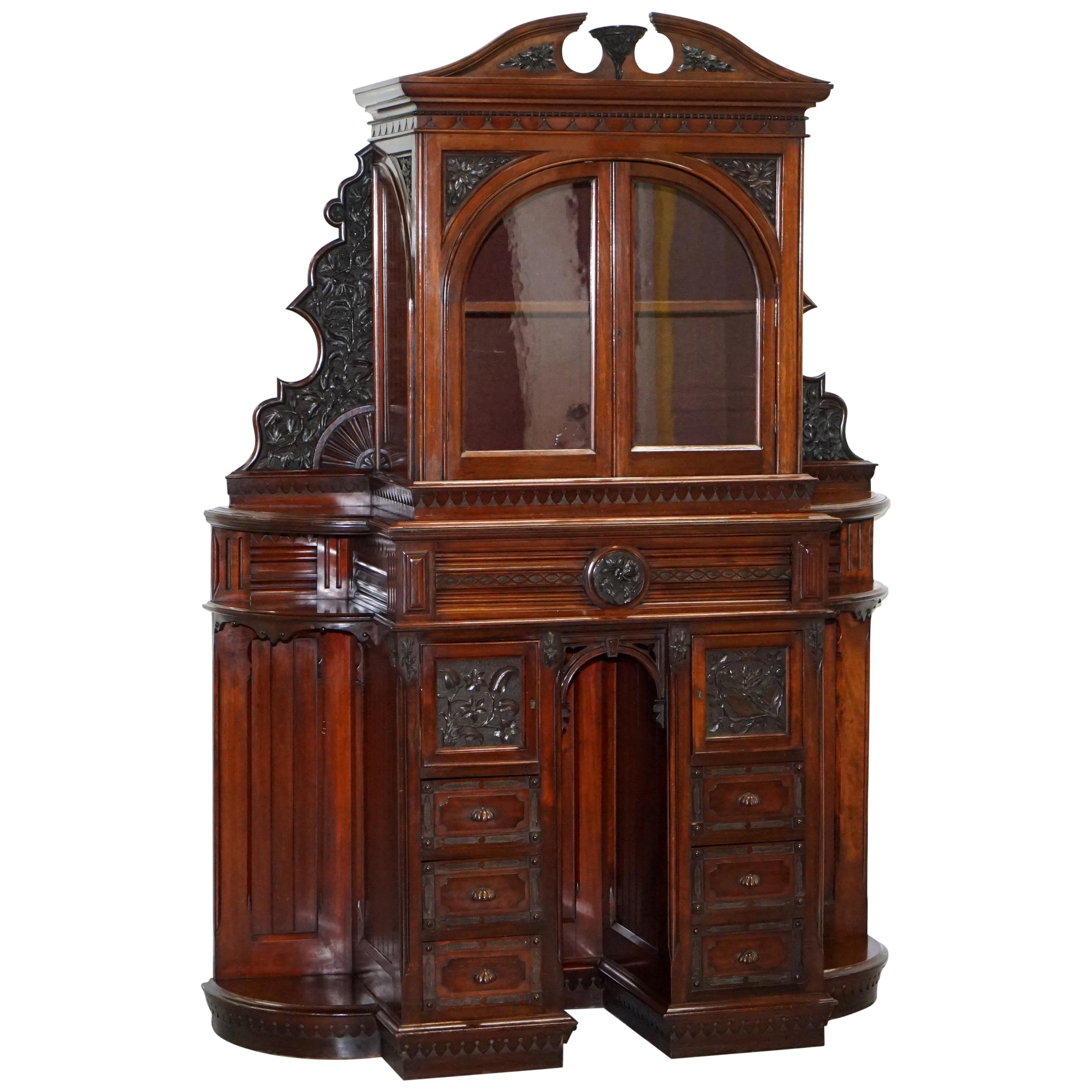 Very Rare Hand Carved Walnut Victorian Cabinet with Drawers Cupboards