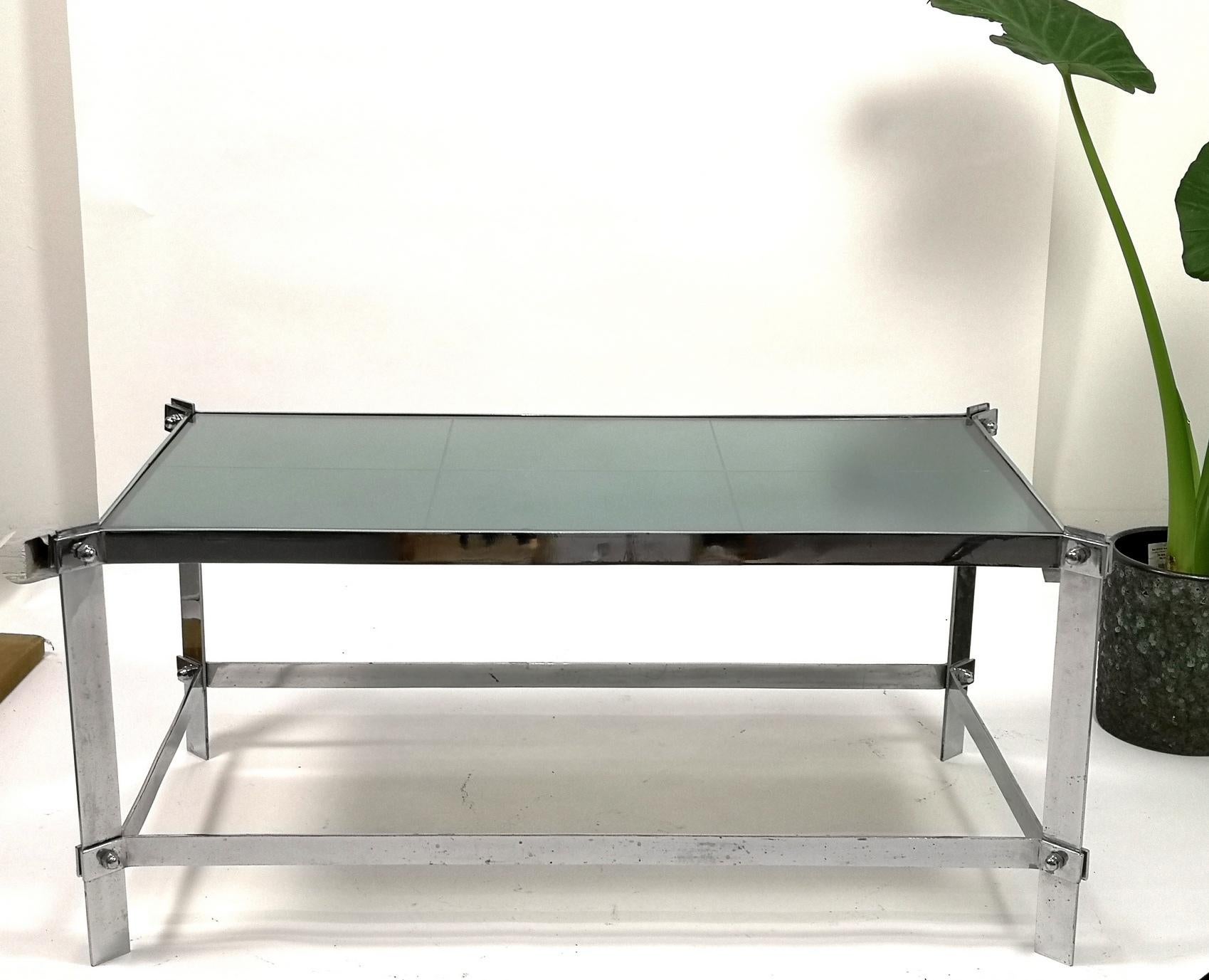 European Very Rare Hand Made Chrome Plated Steel Coffee Table, 1960's For Sale