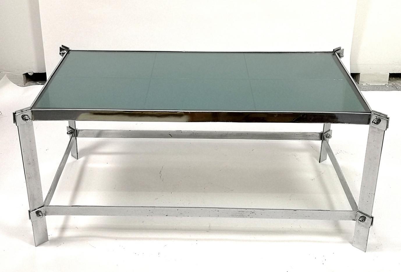 Very Rare Hand Made Chrome Plated Steel Coffee Table, 1960's In Good Condition For Sale In Budapest, HU