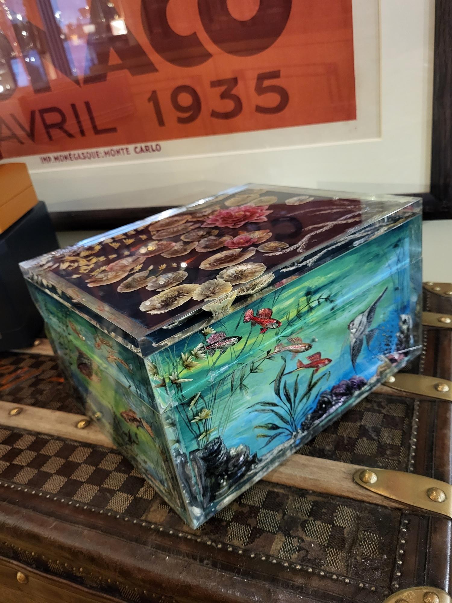 Other Very Rare, Hand Painted Alfred Dunhill 'Aquarium' Cigar Humidor, 1950s