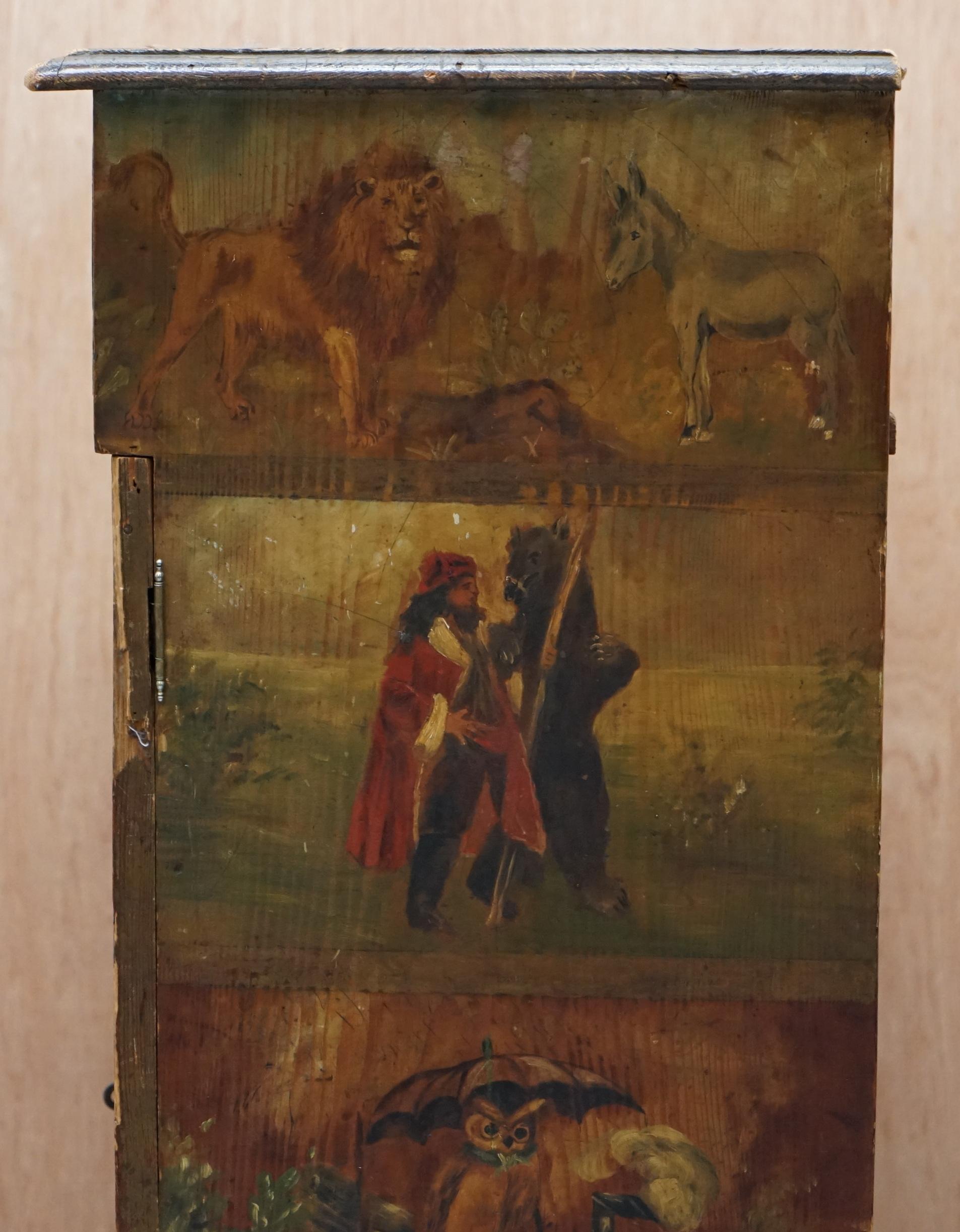 Very Rare Hand Painted Austrian circa 1820 Small Linen Closed Cupboard Cats Dogs 7