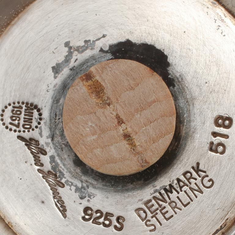 Rrare Sterling Silver Salt and pepper by Hans Hansen Denmark 1967 Signed For Sale at 1stDibs