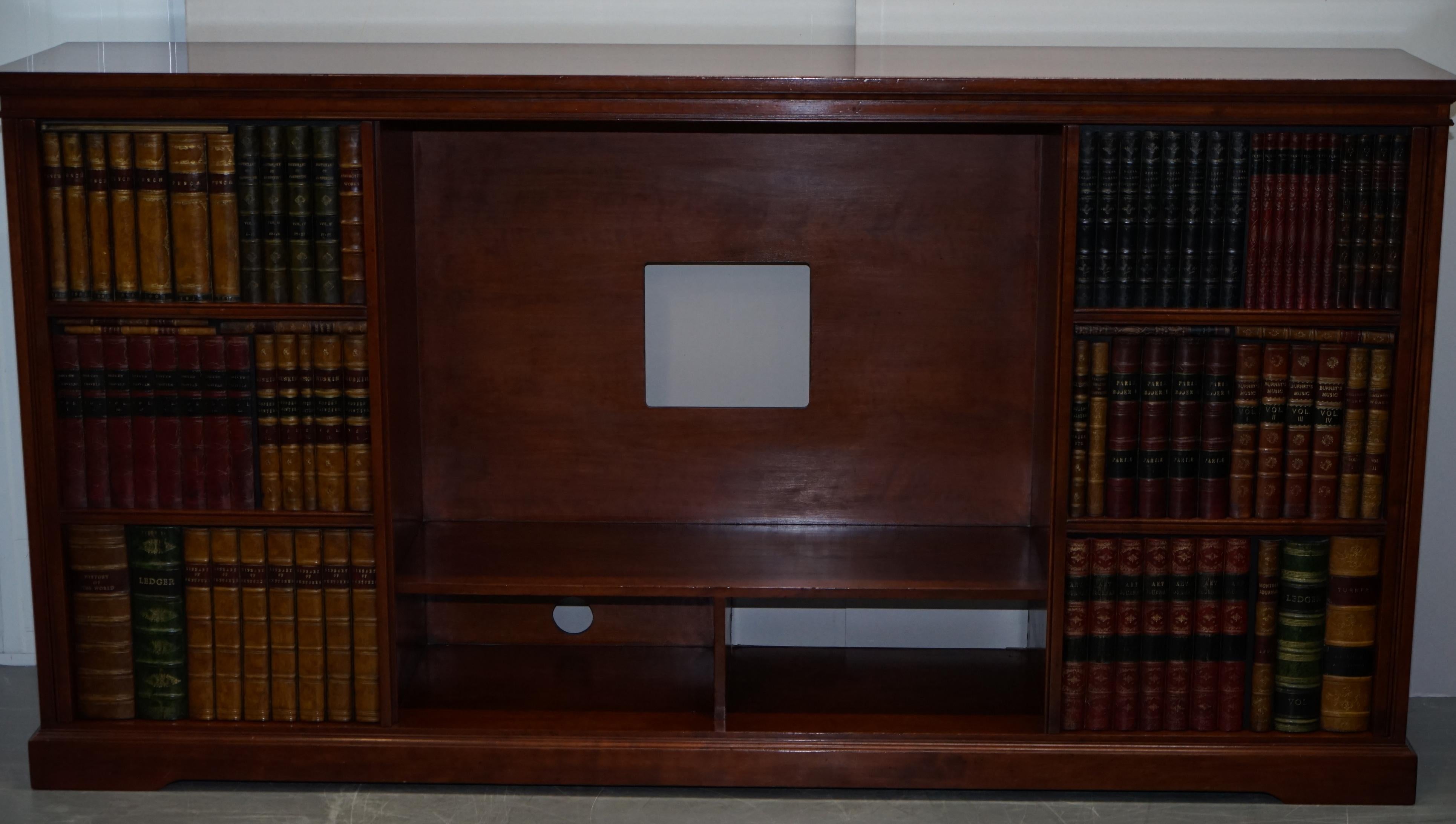 Very Rare Harrods London Kennedy Hardwood Sideboard TV Media Cabinet Faux Books For Sale 9