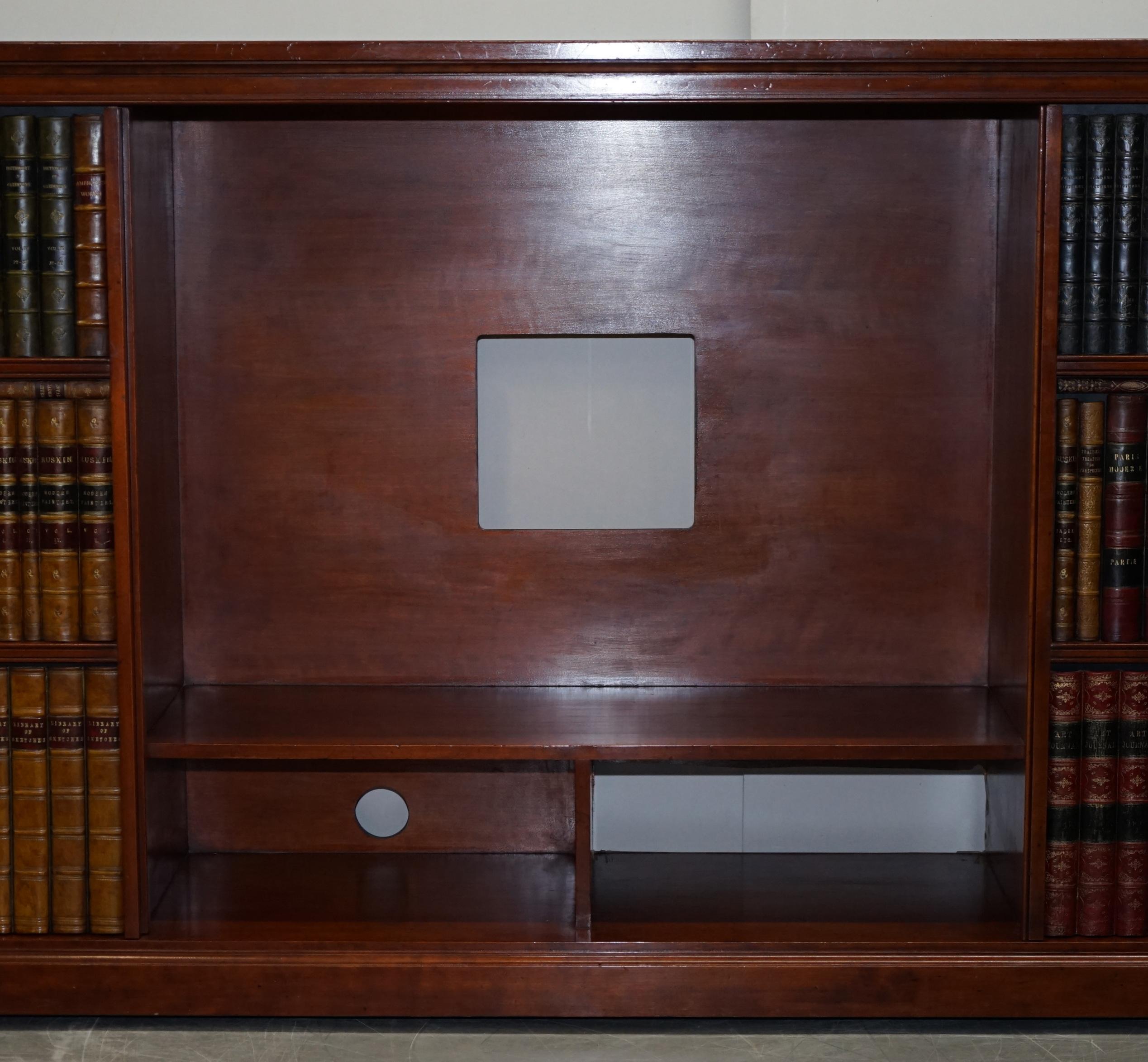 Very Rare Harrods London Kennedy Hardwood Sideboard TV Media Cabinet Faux Books For Sale 10