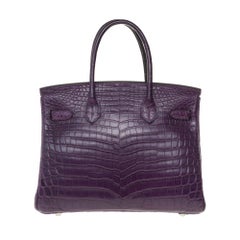 Very Rare Hermès Birkin 30 handbag in Croco Niloticus Améthyste, PHW