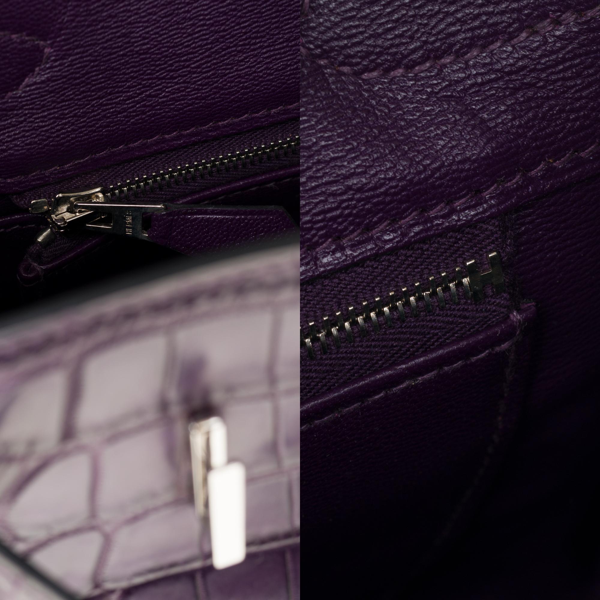 Very Rare Hermès Birkin 30 handbag in Croco Niloticus Améthyste, PHW In Excellent Condition In Paris, IDF