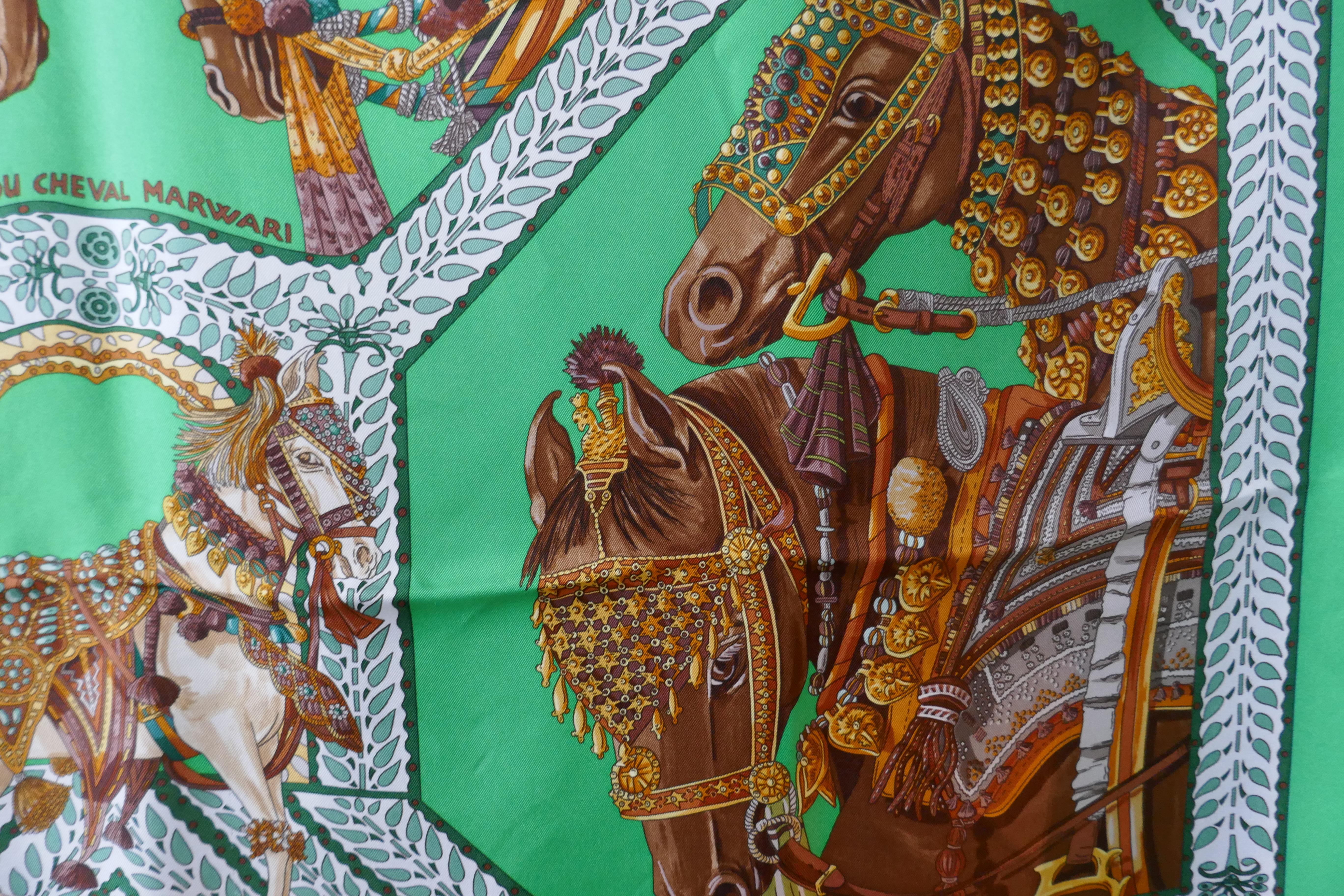 Very Rare Hermes Black Silk Scarf “Danse du Cheval Marwari” by Annie Faivre 2008 For Sale 6