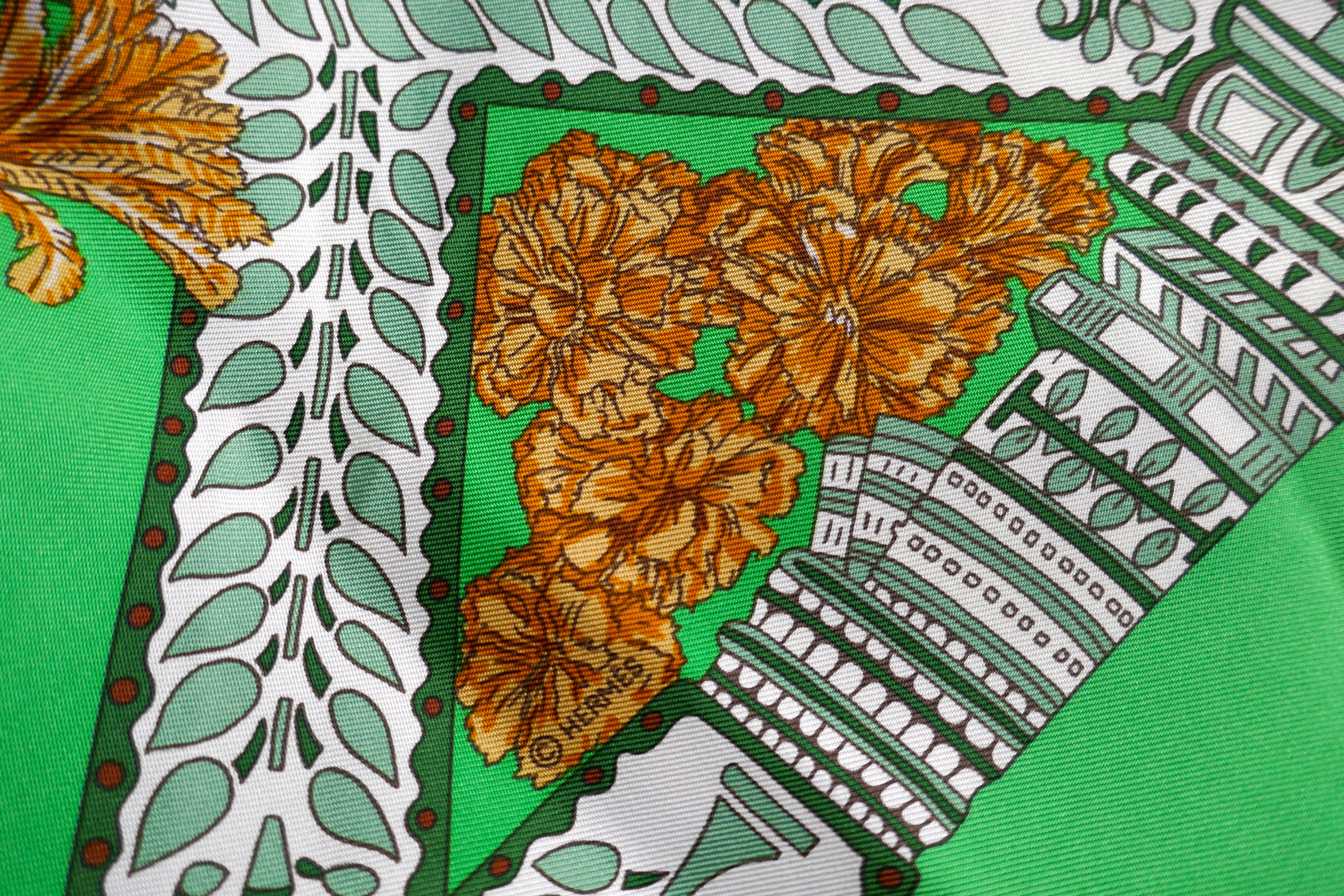 Green Very Rare Hermes Black Silk Scarf “Danse du Cheval Marwari” by Annie Faivre 2008 For Sale