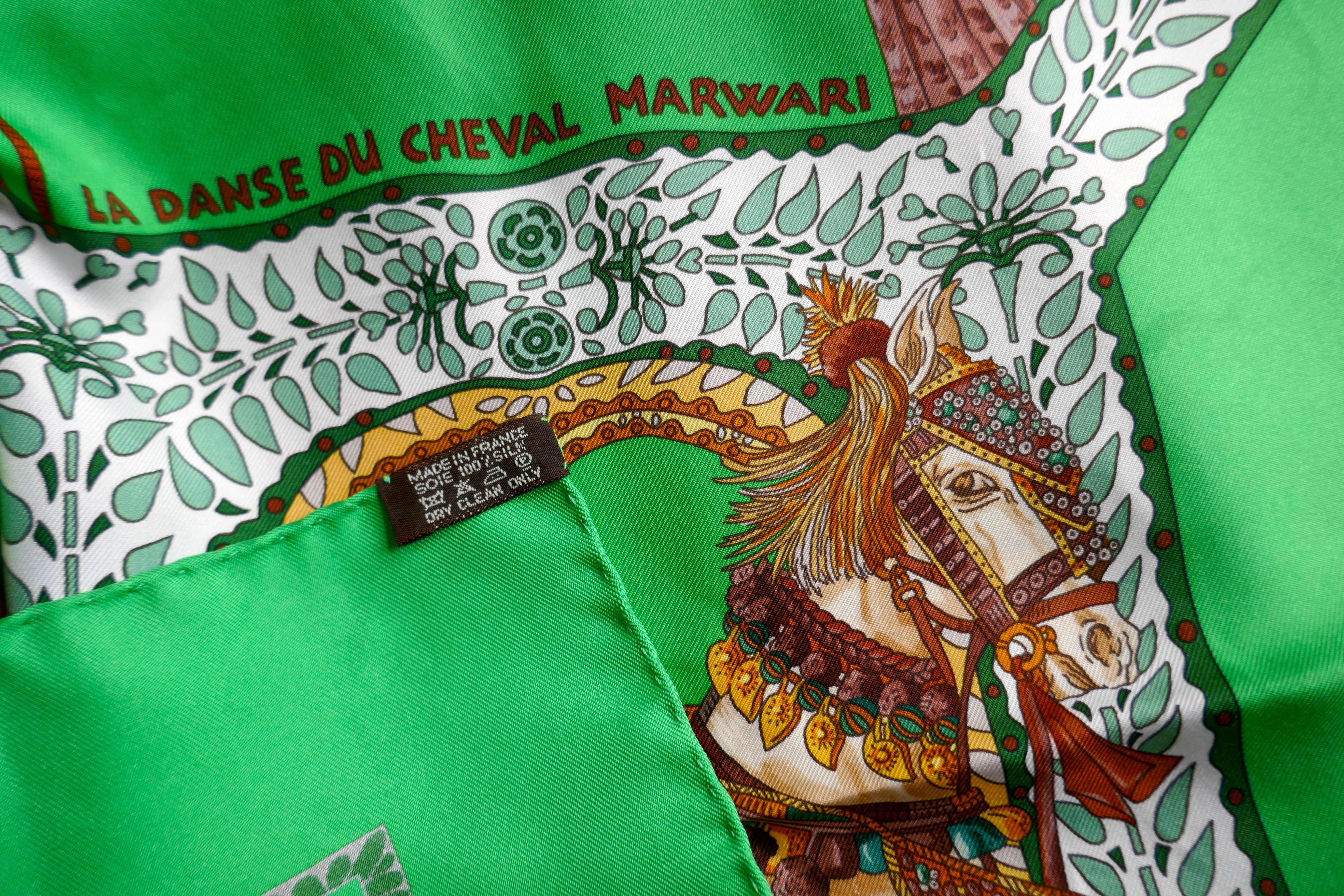 Very Rare Hermes Black Silk Scarf “Danse du Cheval Marwari” by Annie Faivre 2008 In Good Condition For Sale In Chillerton, Isle of Wight