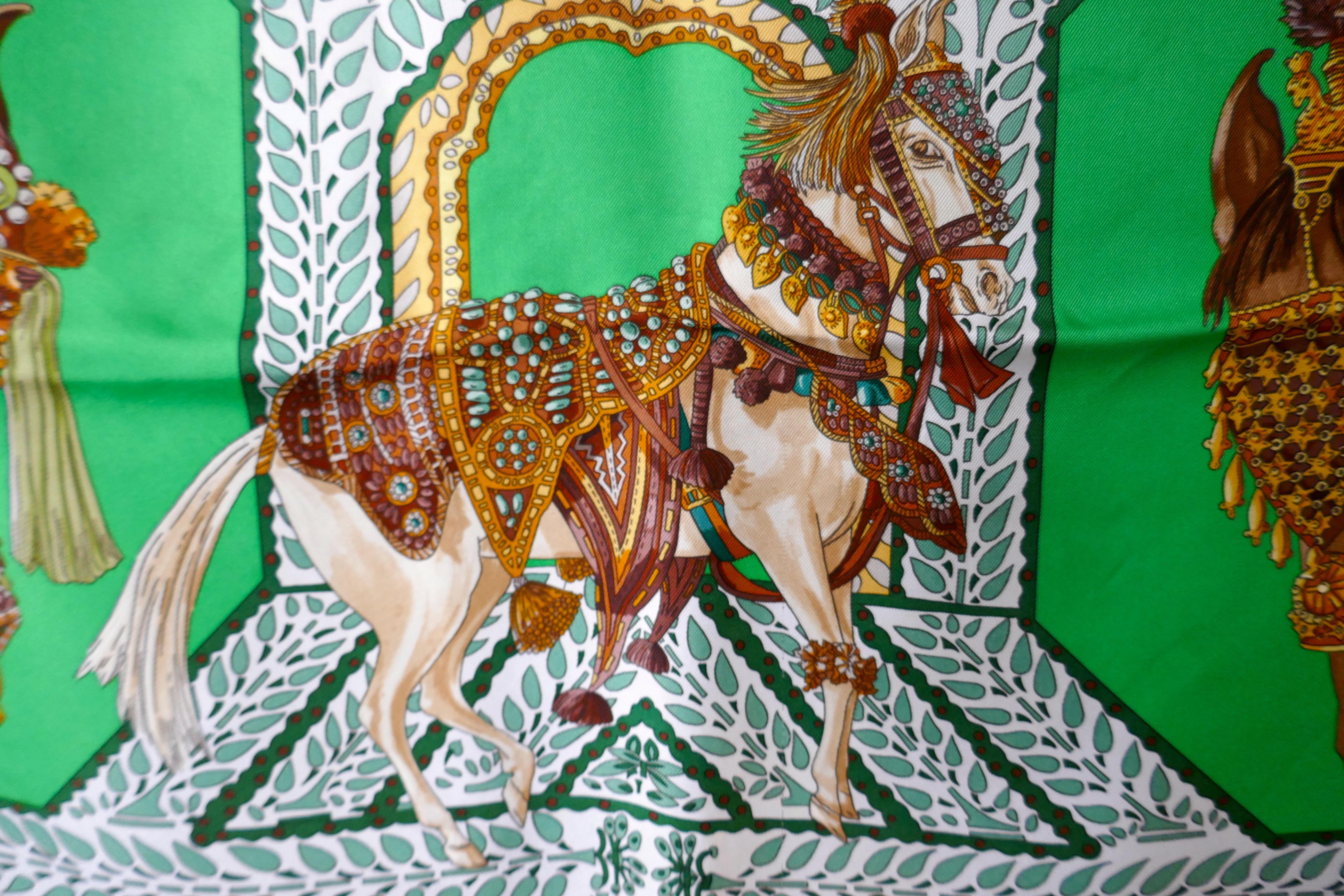 Women's Very Rare Hermes Black Silk Scarf “Danse du Cheval Marwari” by Annie Faivre 2008 For Sale