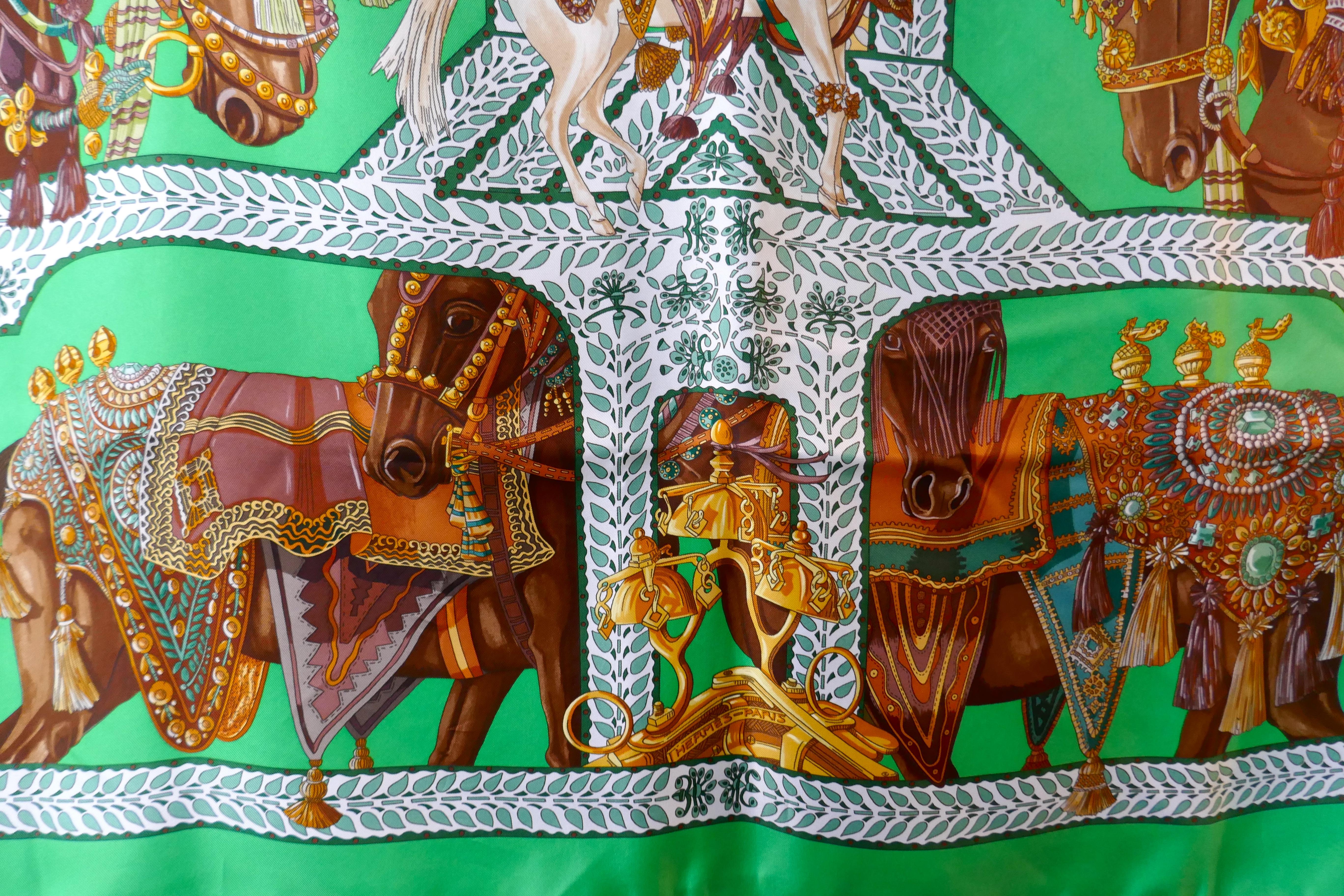 Very Rare Hermes Black Silk Scarf “Danse du Cheval Marwari” by Annie Faivre 2008 For Sale 1