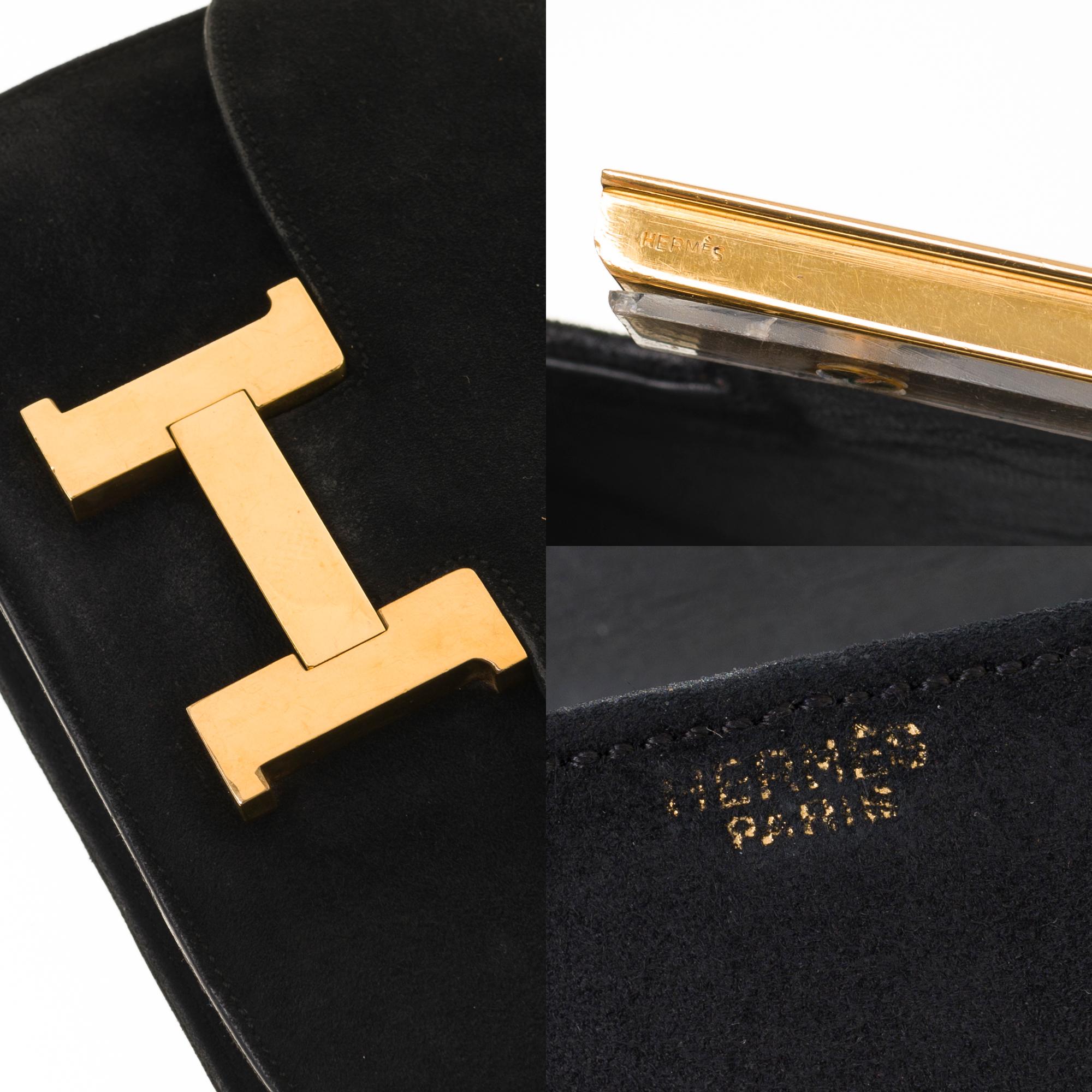Black VERY RARE Hermes Constance 23 shoulder bag in black suede and gold hardware!