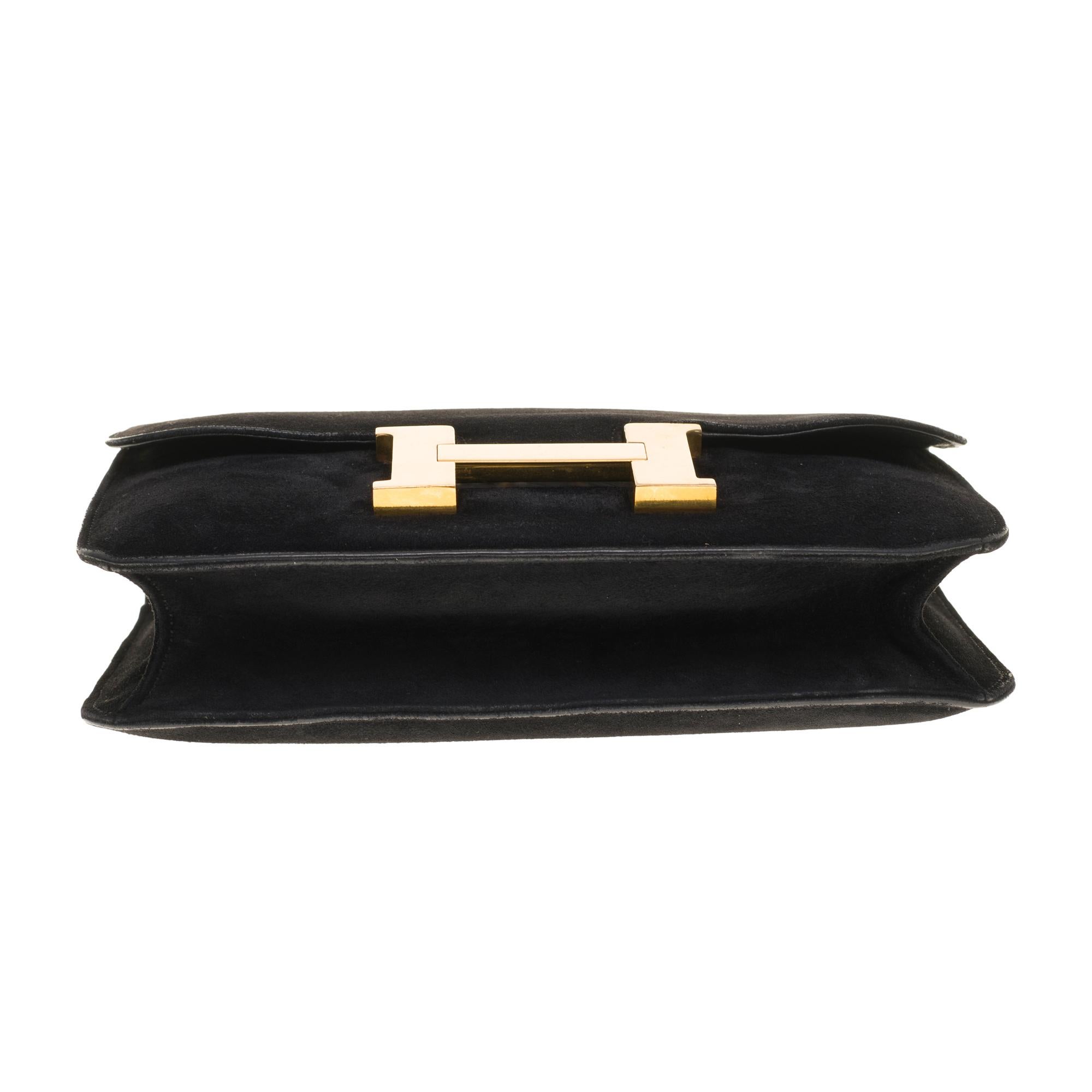 VERY RARE Hermes Constance 23 shoulder bag in black suede and gold hardware! 2