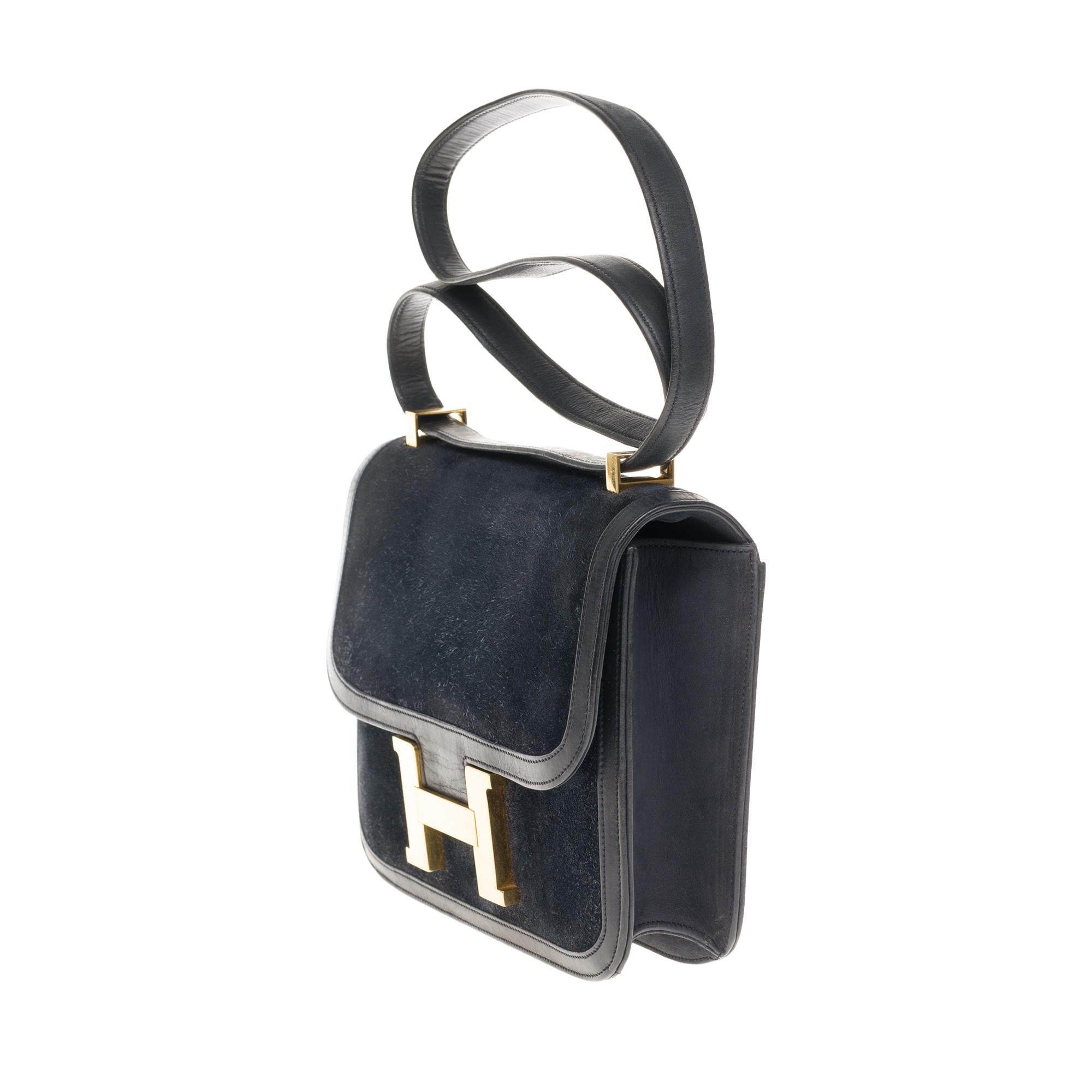 Black VERY RARE Hermes Constance  DOBLIS shoulder bag in Navy blue Gold hardware!
