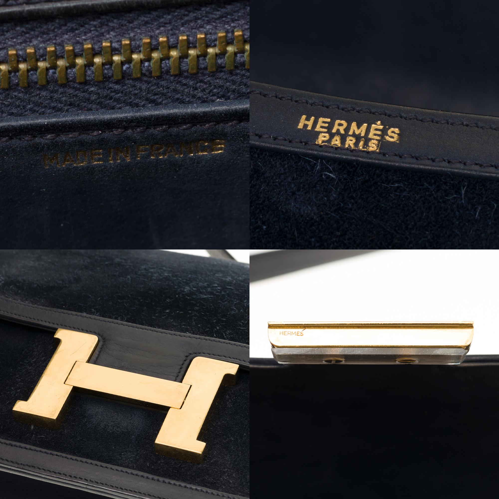 Women's VERY RARE Hermes Constance  DOBLIS shoulder bag in Navy blue Gold hardware!