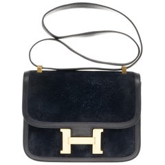 Used VERY RARE Hermes Constance  DOBLIS shoulder bag in Navy blue Gold hardware!